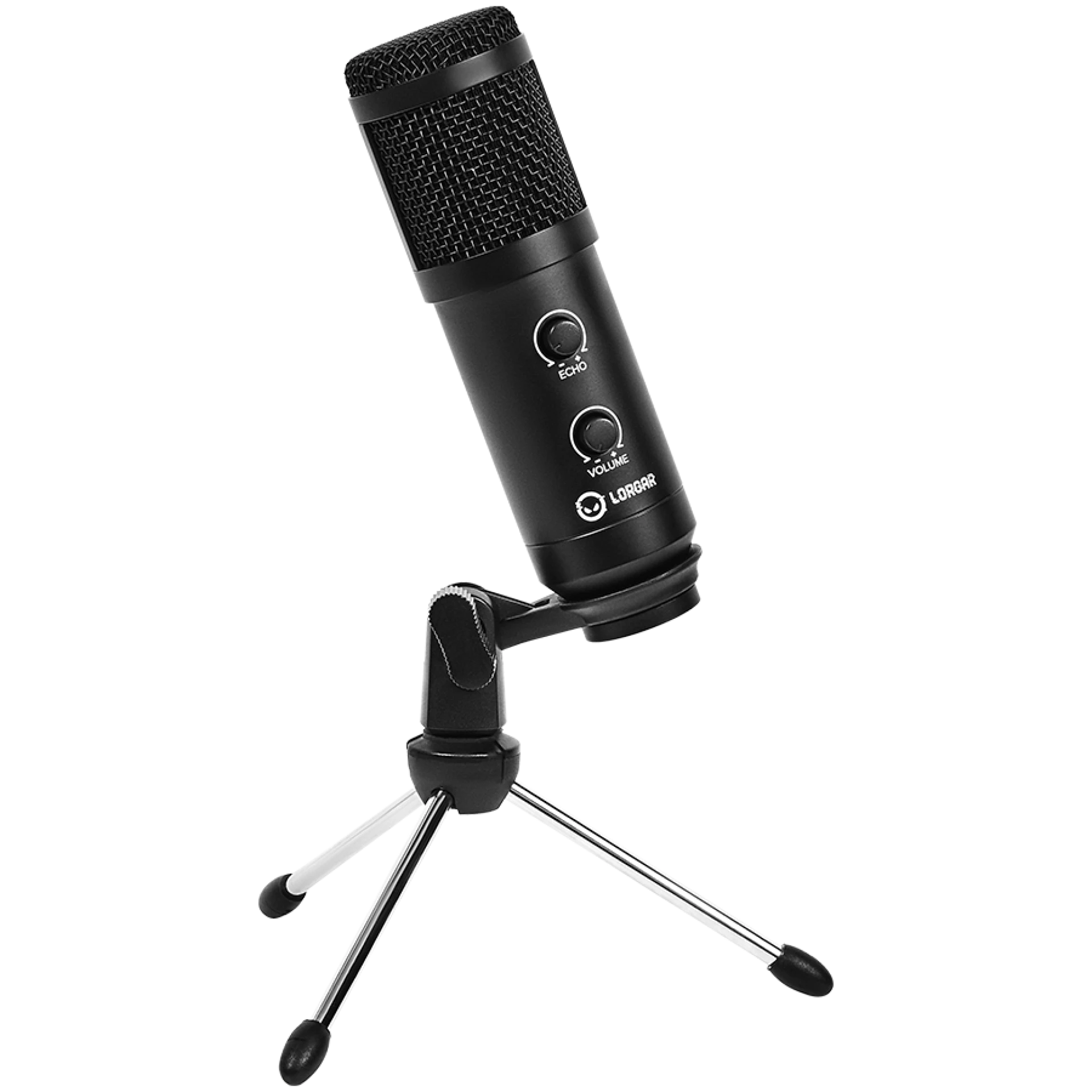 LORGAR Soner 313, Gaming Microphone, USB condenser microphone with Volume Knob & Echo Knob, Frequency Response: 80 Hz—17 kHz, including 1x Microphone, 1 x 2.5M USB Cable, 1 x Tripod Stand, dimensions: Ø47.4*158.2*48.1mm, weight: 243.0g, Black