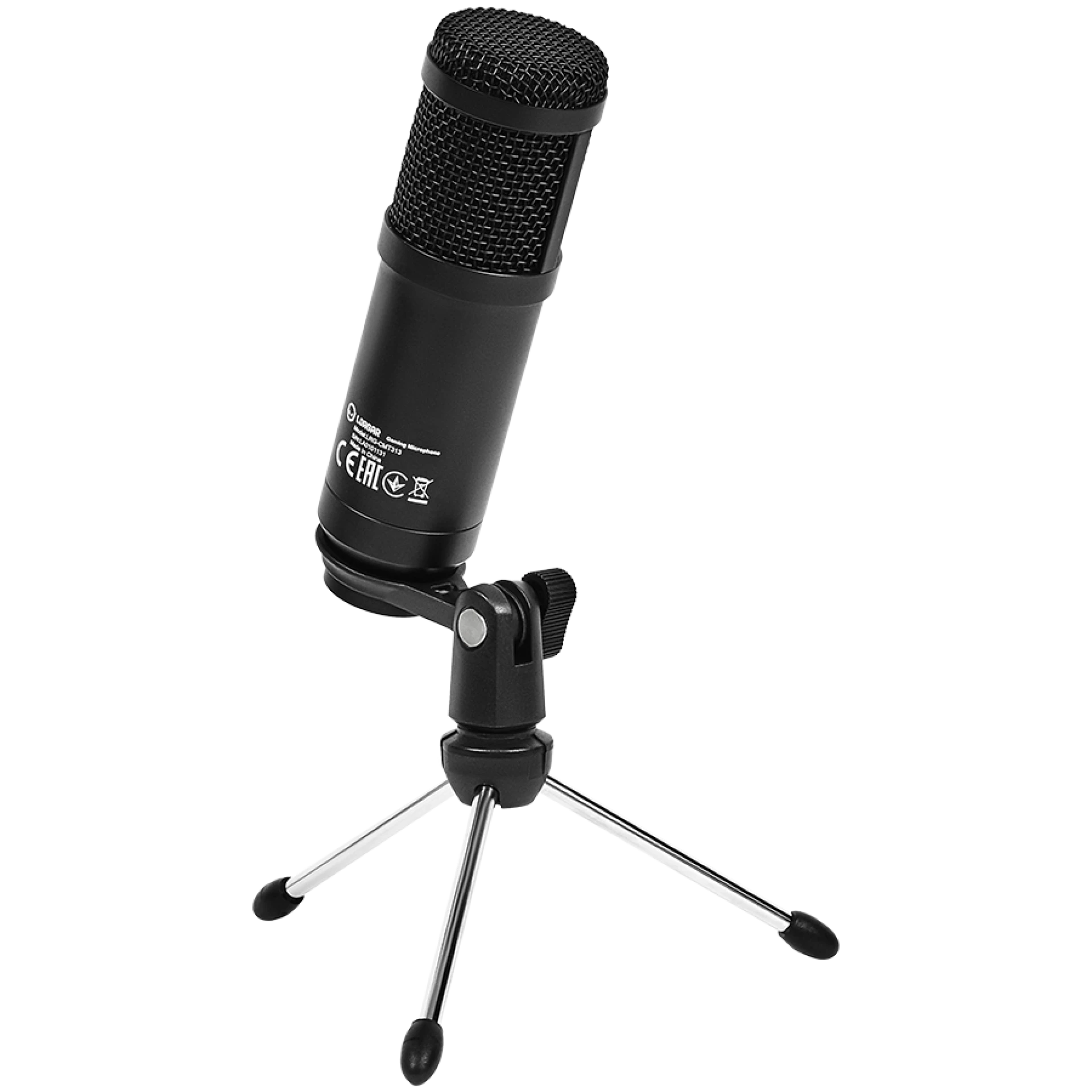 LORGAR Soner 313, Gaming Microphone, USB condenser microphone with Volume Knob & Echo Knob, Frequency Response: 80 Hz—17 kHz, including 1x Microphone, 1 x 2.5M USB Cable, 1 x Tripod Stand, dimensions: Ø47.4*158.2*48.1mm, weight: 243.0g, Black