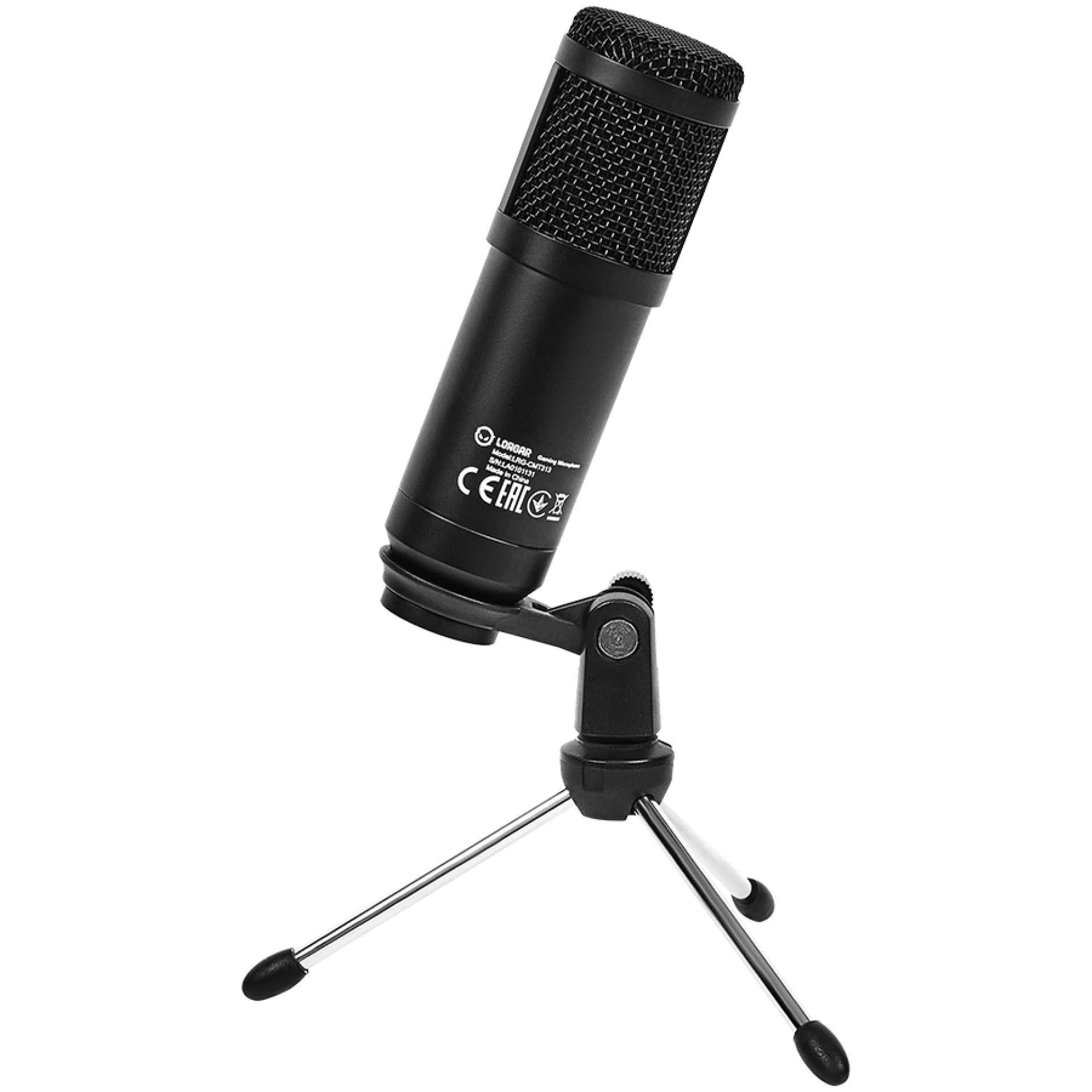 LORGAR Soner 313, Gaming Microphone, USB condenser microphone with Volume Knob & Echo Knob, Frequency Response: 80 Hz—17 kHz, including 1x Microphone, 1 x 2.5M USB Cable, 1 x Tripod Stand, dimensions: Ø47.4*158.2*48.1mm, weight: 243.0g, Black