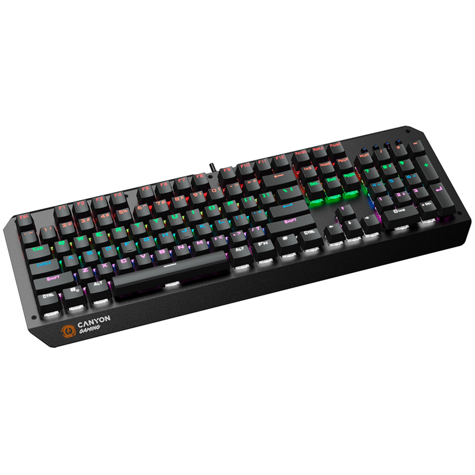 CANYON Wired multimedia gaming keyboard with lighting effect, 108pcs rainbow LED, Numbers 104keys, EN double injection layout, cable length 1.8M