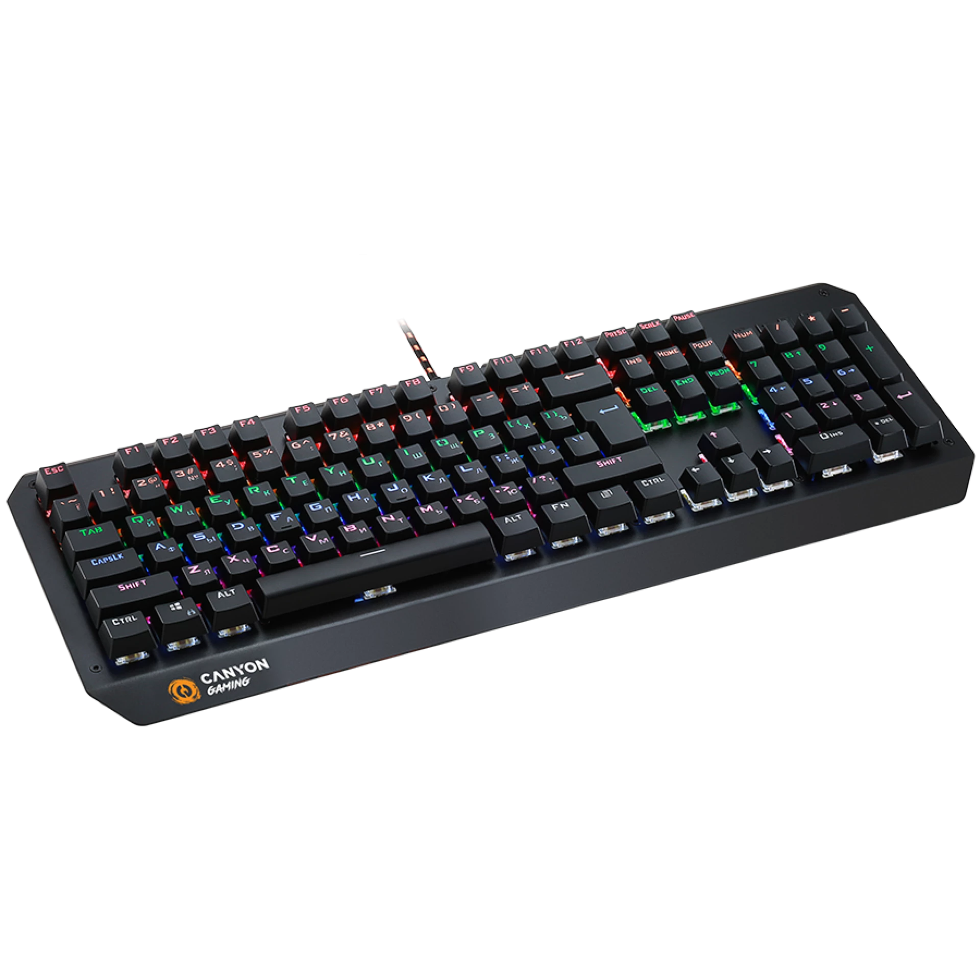 CANYON Wired multimedia gaming keyboard with lighting effect, 108pcs rainbow LED, Numbers 104keys, EN double injection layout, cable length 1.8M