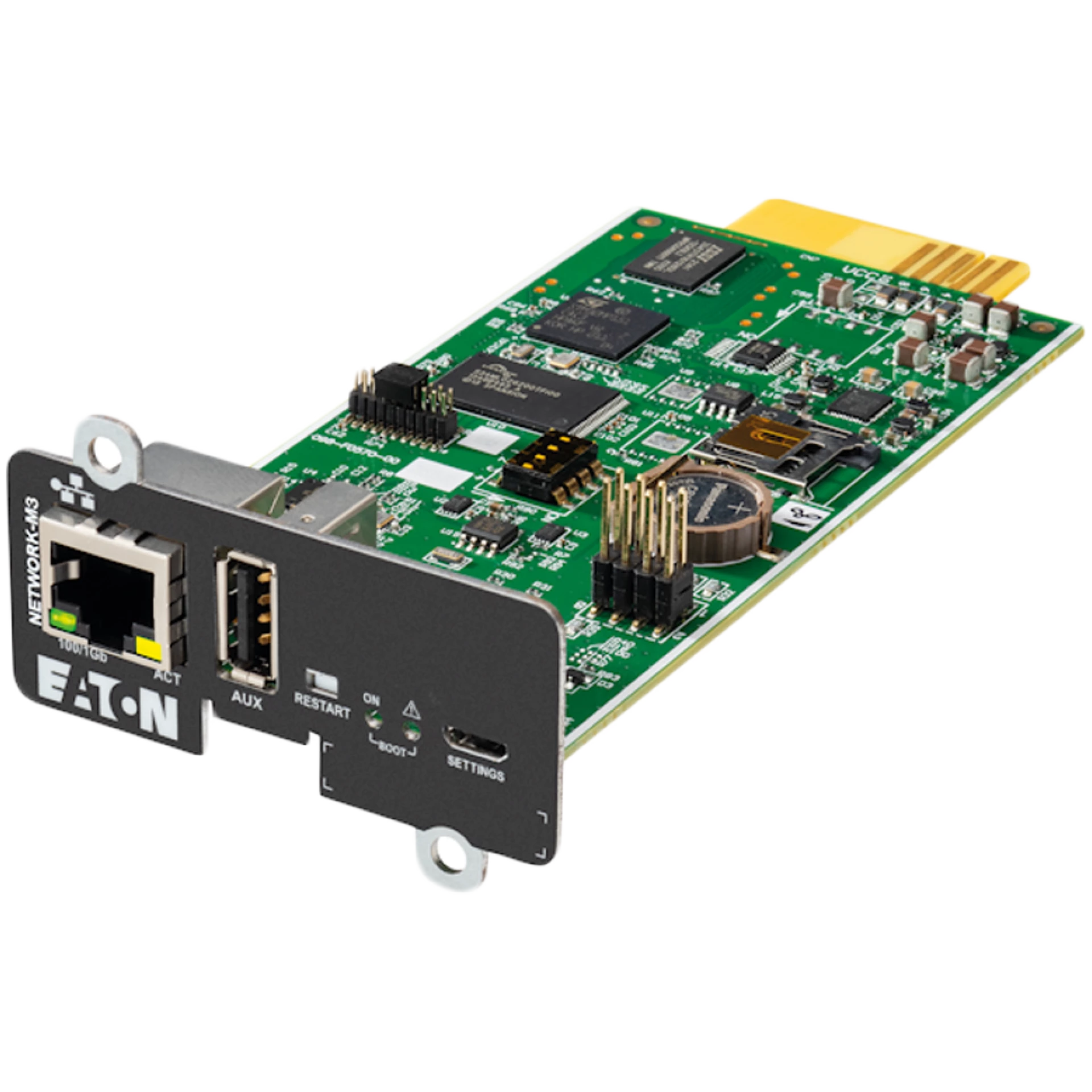 Eaton Network Managment Card - M3; Web/SNMP communications; Ethernet 10/100/1000BaseT; For UPS: 5P, 5PX, 5PX G2, 5SC Rack, 9PX, 9PXM, 9SX, 9130, Ferrups FX, 9E, 93PS, 91PS, 91PS Monoblock, 93E PDU: ATS rack PDU (EATS115, EATS120, EATS220)