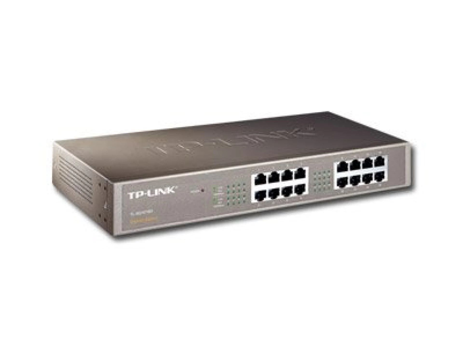 TP-Link 16-Port Gigabit Desktop/Rackmount Switch, 16 10/100/1000M RJ45 ports, 1U 13-inch rack-mountable steel case, energy-efficient technology, supports MAC address self-learning, Auto MDI/MDIX and Auto negotiation, Jumbo Frame support