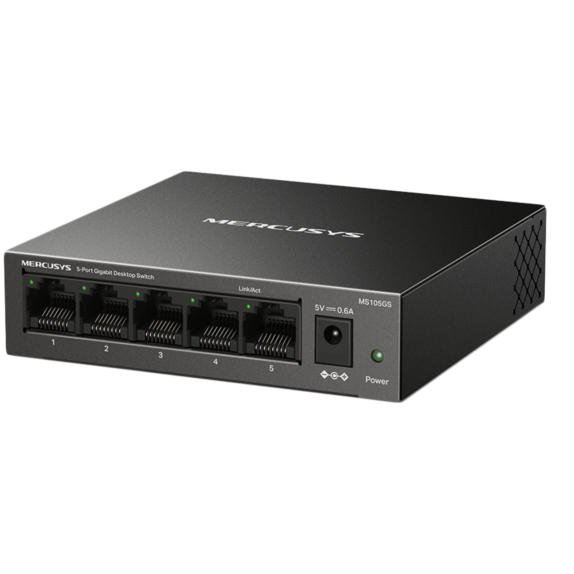 Mercusys MS105GS 5-Port Gigabit Desktop Switch, 5× Gigabit Ports, Desktop Steel Case, Wall Mounting, Plug and Play, Power Saving, Compact design, Green Ethernet technology, Silent