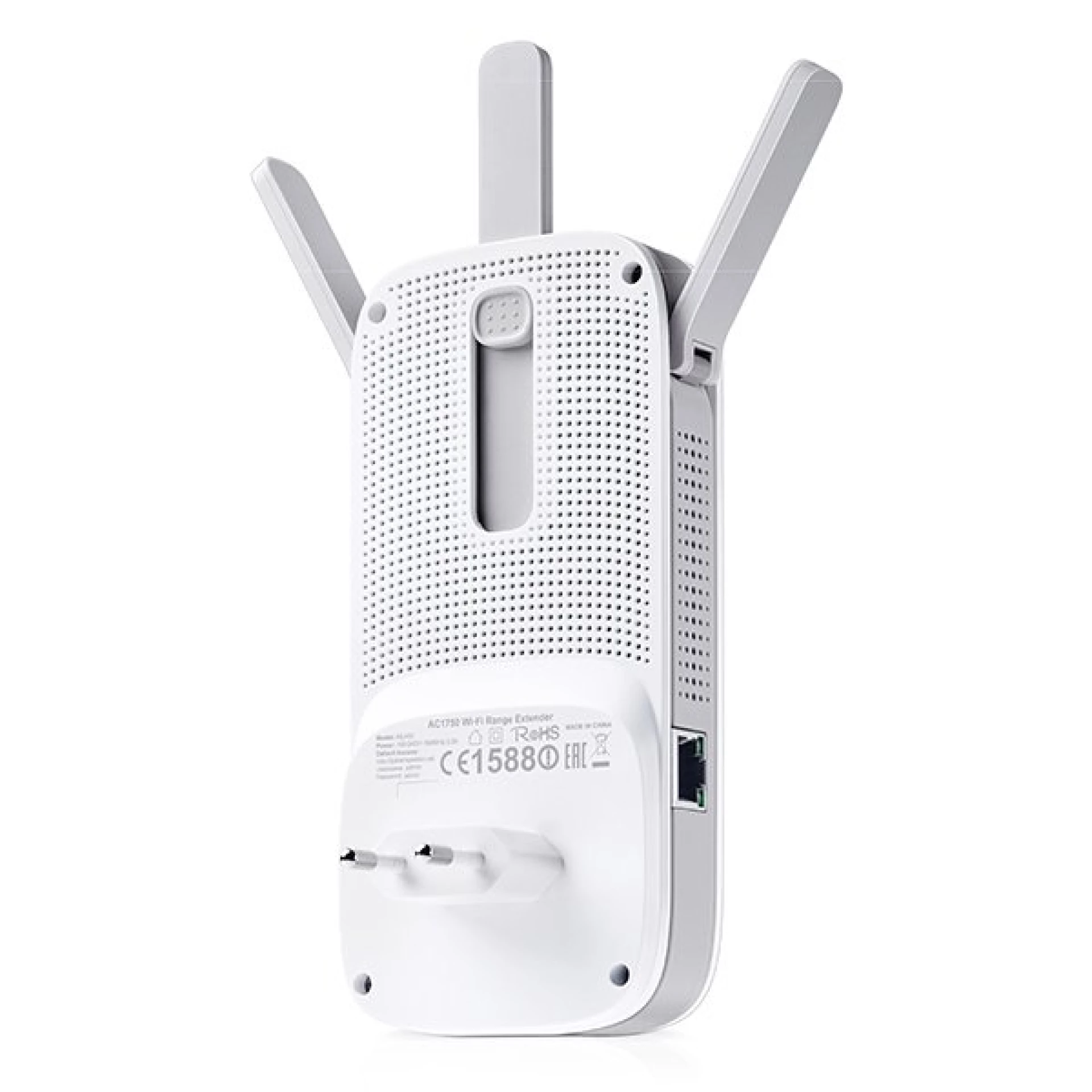 AC1750 Dual Band Wireless Wall Plugged Range Extender, Qualcomm, 1300Mbps at 5Ghz + 450Mbps at 2.4Ghz, 802.11ac/a/b/g/n, 1 10/100/1000M LAN, Ranger Extender button, Range extender mode，with 3 fixed Antennas
