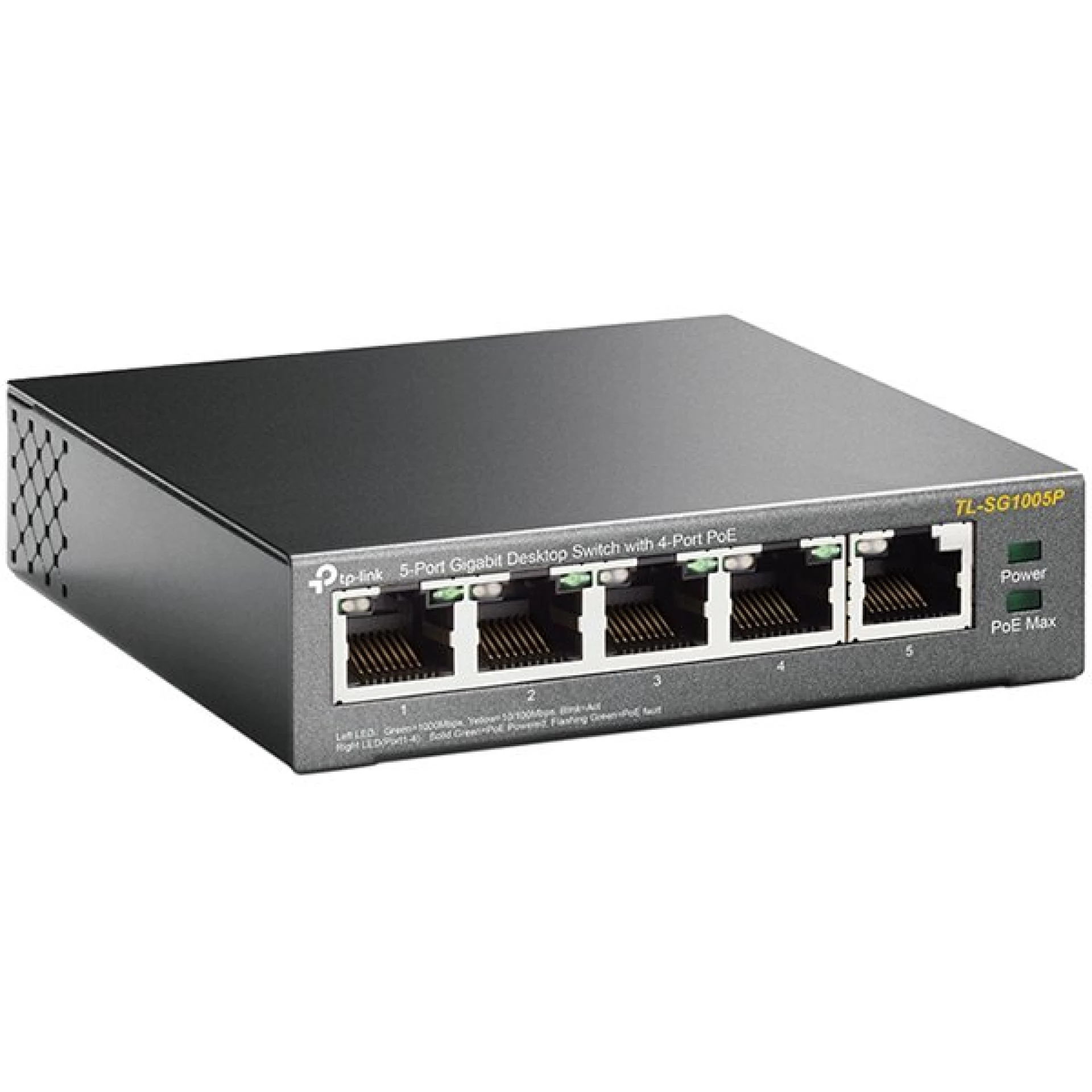 TP-Link TL-SG1005P 5-Port Gigabit Unmanaged Switch with 4-Port PoE+, 802.3af/at PoE+, 65W PoE Power supply, 802.1p/DSCP QoS for Traffic Prioritization, Intelligent Power Management, IGMP Snooping, durable metal casing