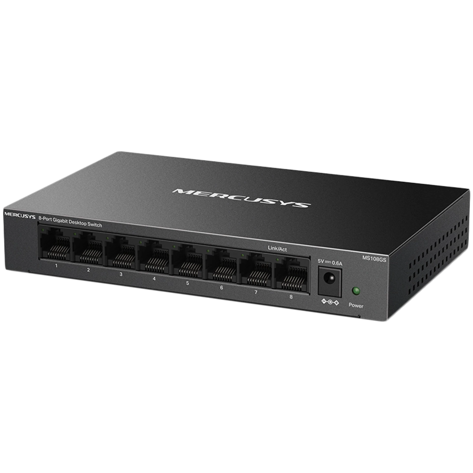 Mercusys MS108GS 8-Port Gigabit Desktop Switch, 8× Gigabit Ports, Desktop Steel Case, Wall Mounting, Plug and Play, Power Saving, Compact design, Green Ethernet technology, Silent