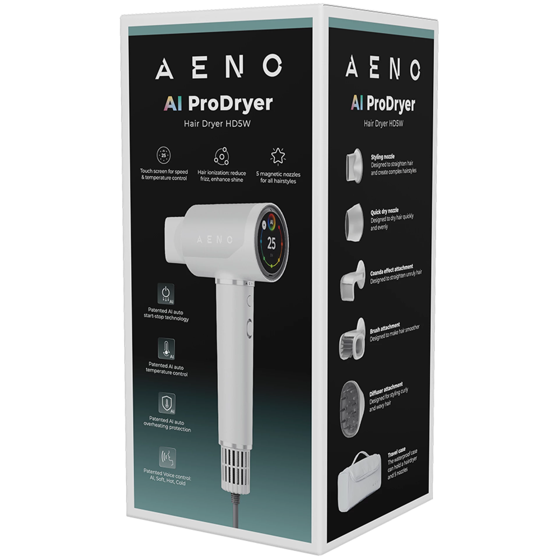 High Speed Hair Dryer, White, 220V-240V~50-60Hz, 1500W, Voice Control, Ionizer, Touch LCD, Infrared Nursing, Infrared Distance Protection, AI Control, Gravity Sensor 110000RPM, Noise less than 67dB