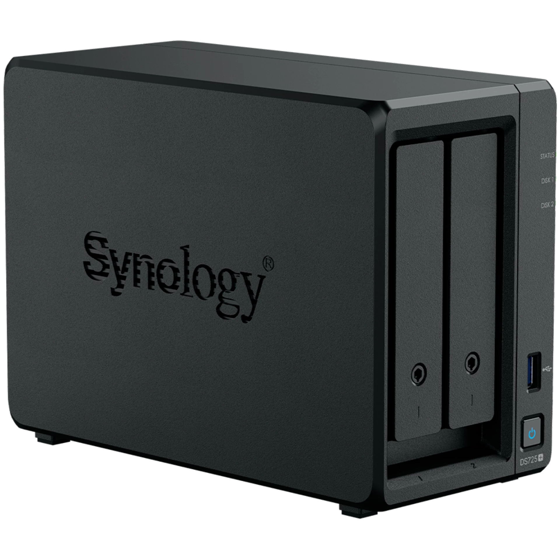 Synology DS725+, Tower, 2-Bays 3.5'' SATA HDD/SSD, 2 x M.2 2280 NVMe SSD, CPU AMD Ryzen R1600 dual-core (4-thread), max. boost up to 3.1 GHz, 4 GB DDR4 ECC SODIMM, 1 x 2.5 GbE, 1 x 1GbE, 1 x USB 3.2, 1 x eSATA USB-C, 1.51 kg, 3y