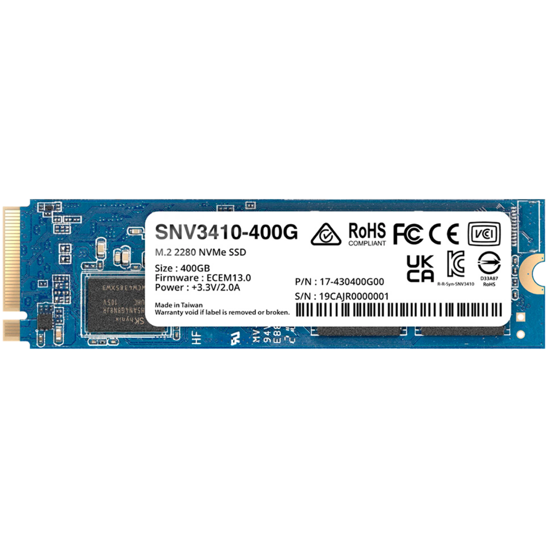 Synology SNV3410 400GB Enterprise NVMe m.2 2280 SSD, NVMe PCIe 3.0 x4, Read/Write(128 KB, QD32) 3,000 /750 MB/s, MTBF : 1.8 million hours
