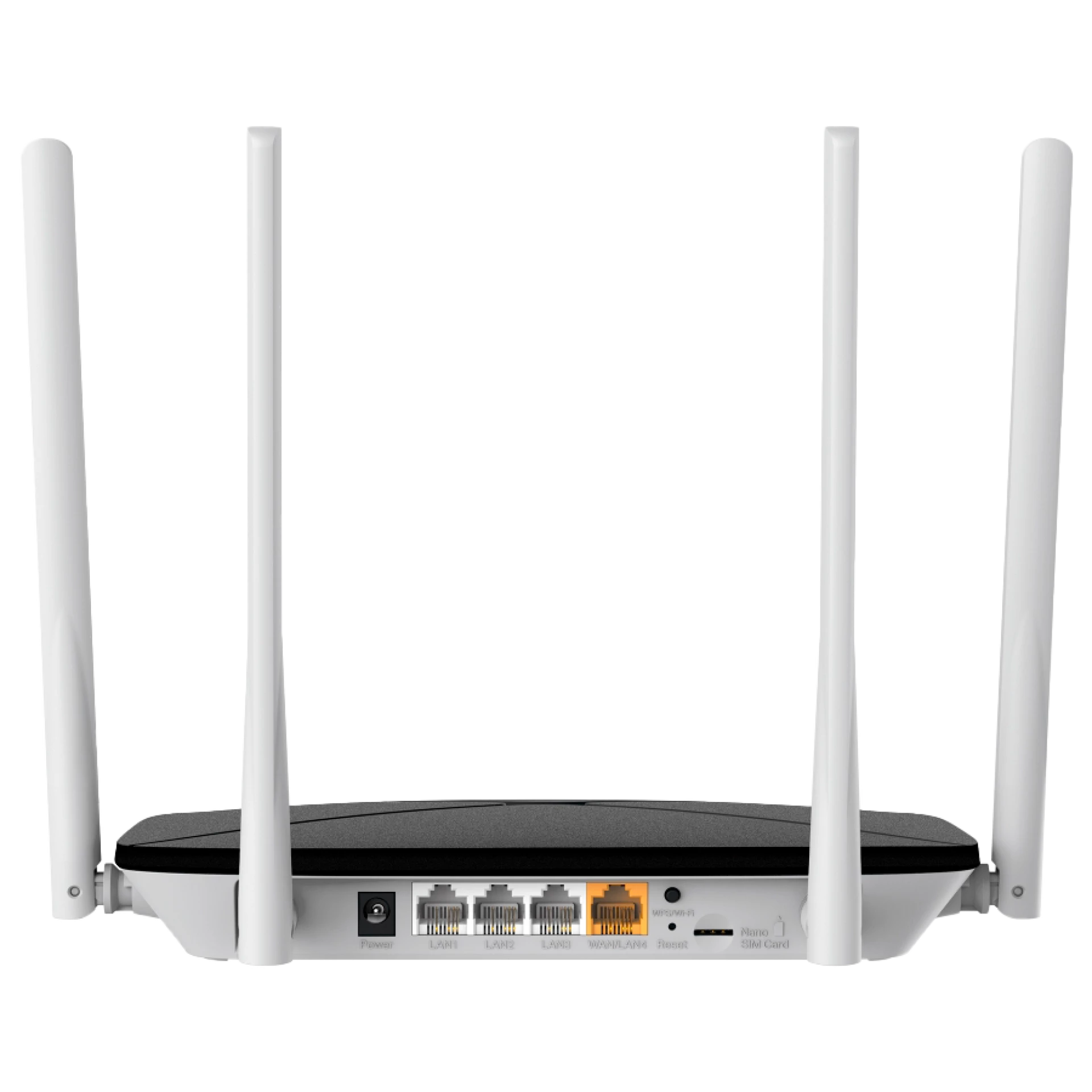Mercusys MB135-4G AC1200 Wi-Fi 4G LTE Router, Build-In 150Mbps 4G LTE Modem, 300 Mbps at 2.4 GHz, 867 Mbps at 5 GHz, 4G Cat4 150/50 Mbps, Internal Antennas,  Extra 3G/4G Antenna Ports, 1x 10/100 Mbps LAN Port, 1x 10/100 Mbps WAN/LAN Port