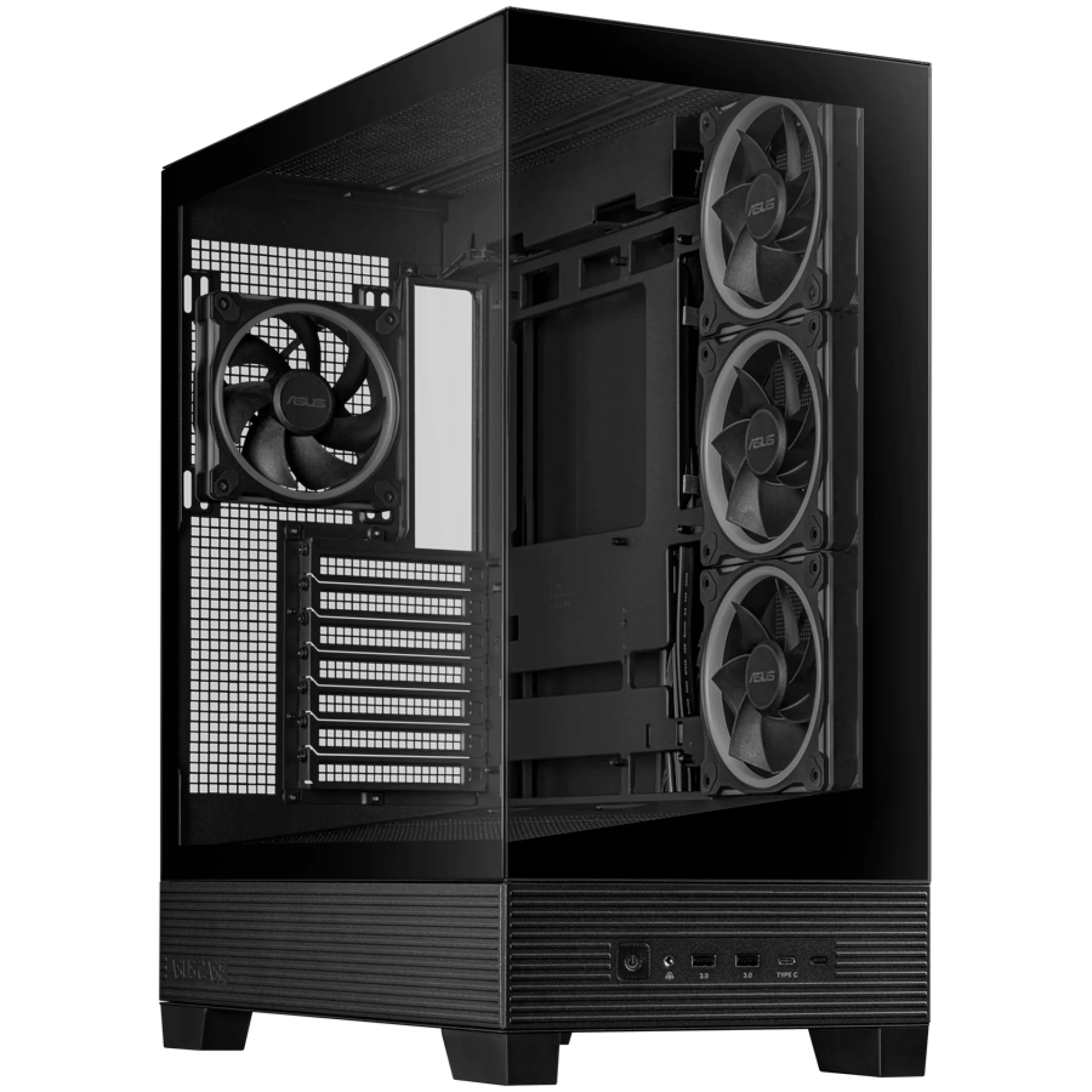 ASUS A31 PLUS Tempered Glass ATX case Black, support for hidden-connector motherboards, 360mm radiators and 380mm graphics cards, four pre-installed ARGB fans and clean cable management