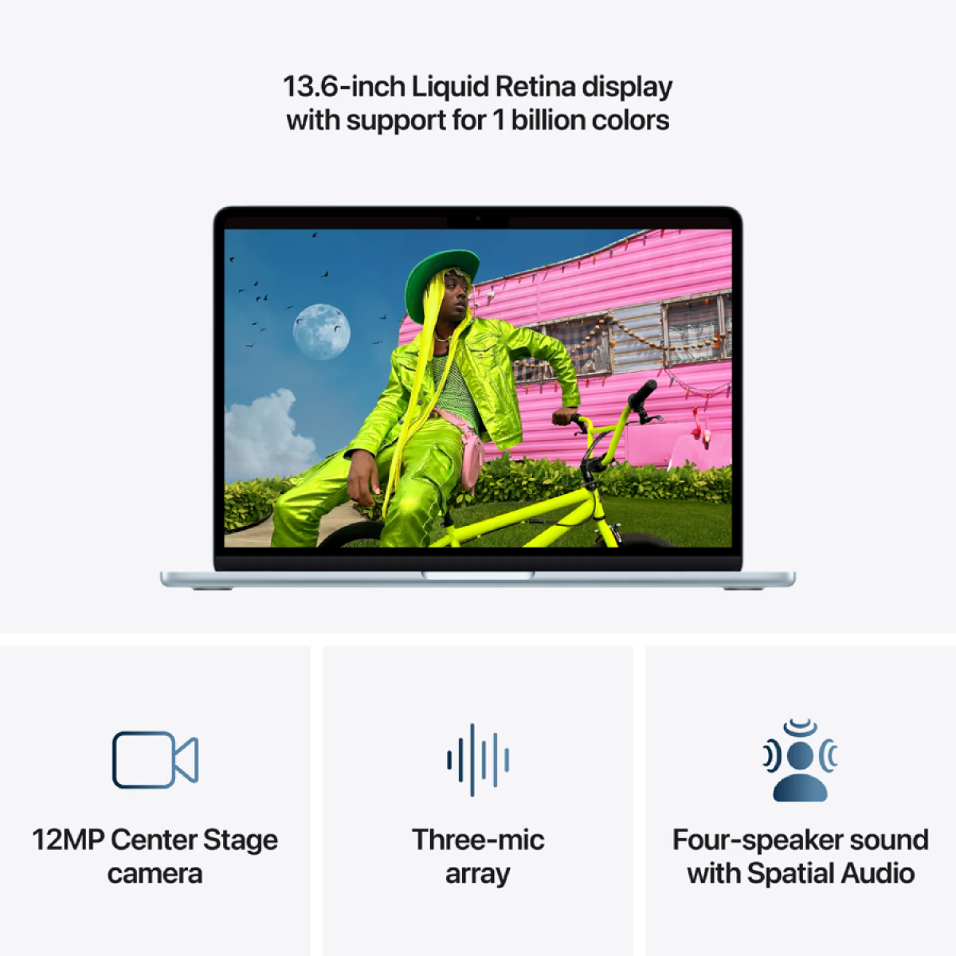 MacBook Air 13-inch,Sky Blue,Model A3449,M5 CHIP WITH 10C CPU, 8C GPU,16GB unified memory,30W USB-C Power Adapter,512GB SSD storage,Two Thunderbolt 4 Ports,Touch ID,Liquid Retina display,Force Touch Trackpad, KEYBOARD-INT
