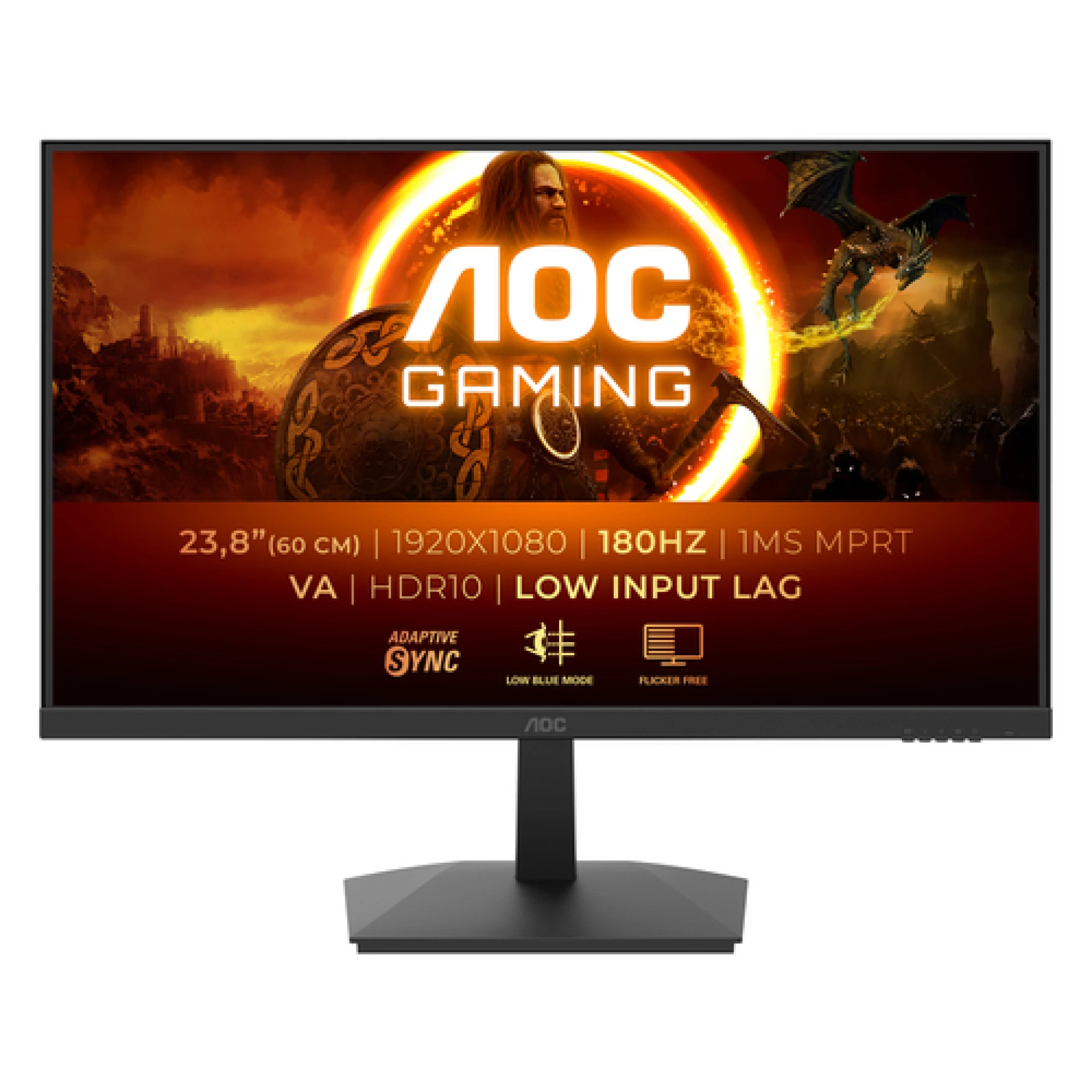 AOC Monitor LED 24G15N2 Gaming 23.8" VA 180Hz 1920x1080 1ms Adaptive Sync 3-sided frameless 250 cd/m2 Low Input Lag Tilt  HDMI 2.0 DP 1.4 3y