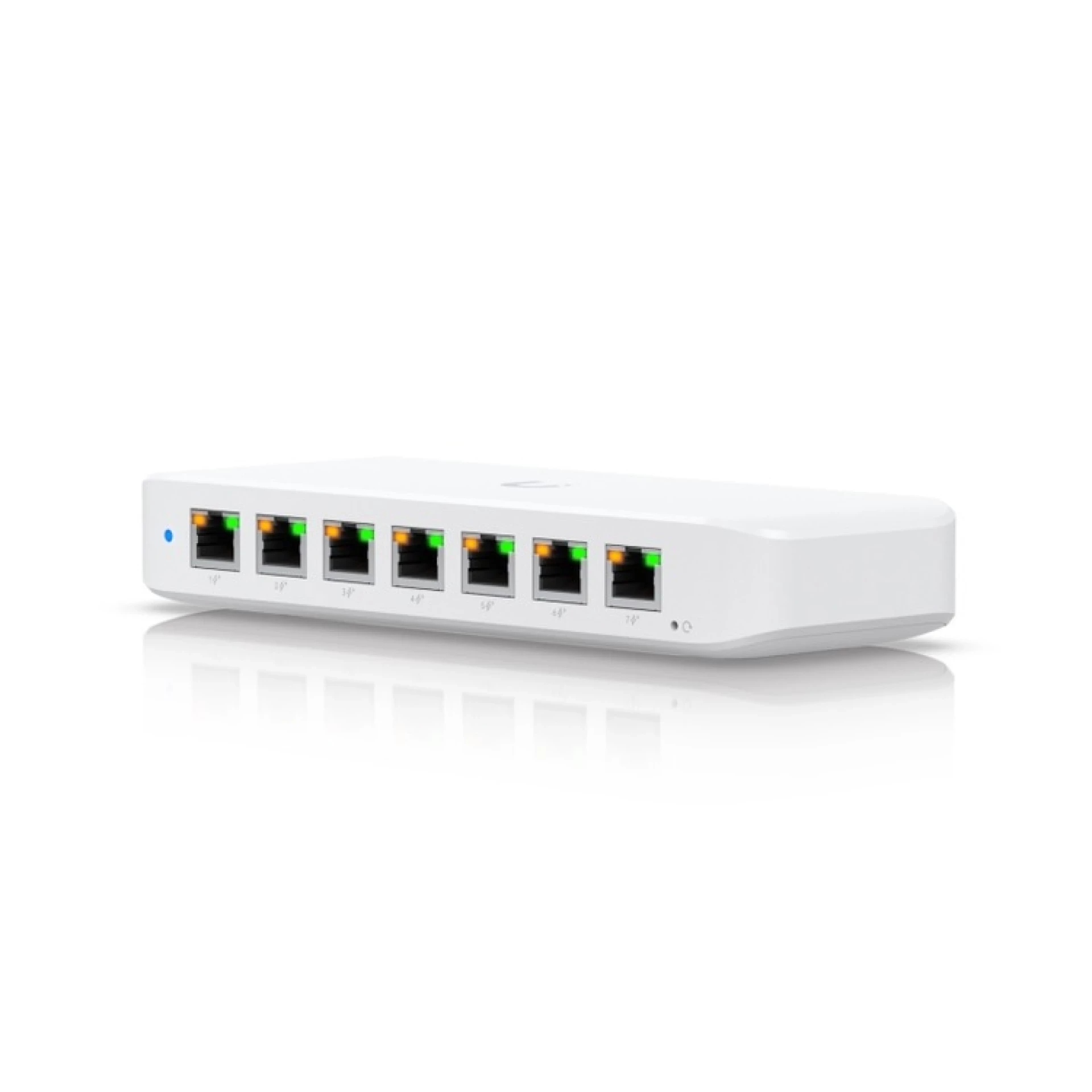 Ubiquiti USW-Ultra-210W-EU compact, Layer 2, 8-port GbE PoE switch with versatile mounting options, 7x GbE PoE+ output ports, GbE port with optional PoE++ input, 202W PoE availability with the included AC power adapter