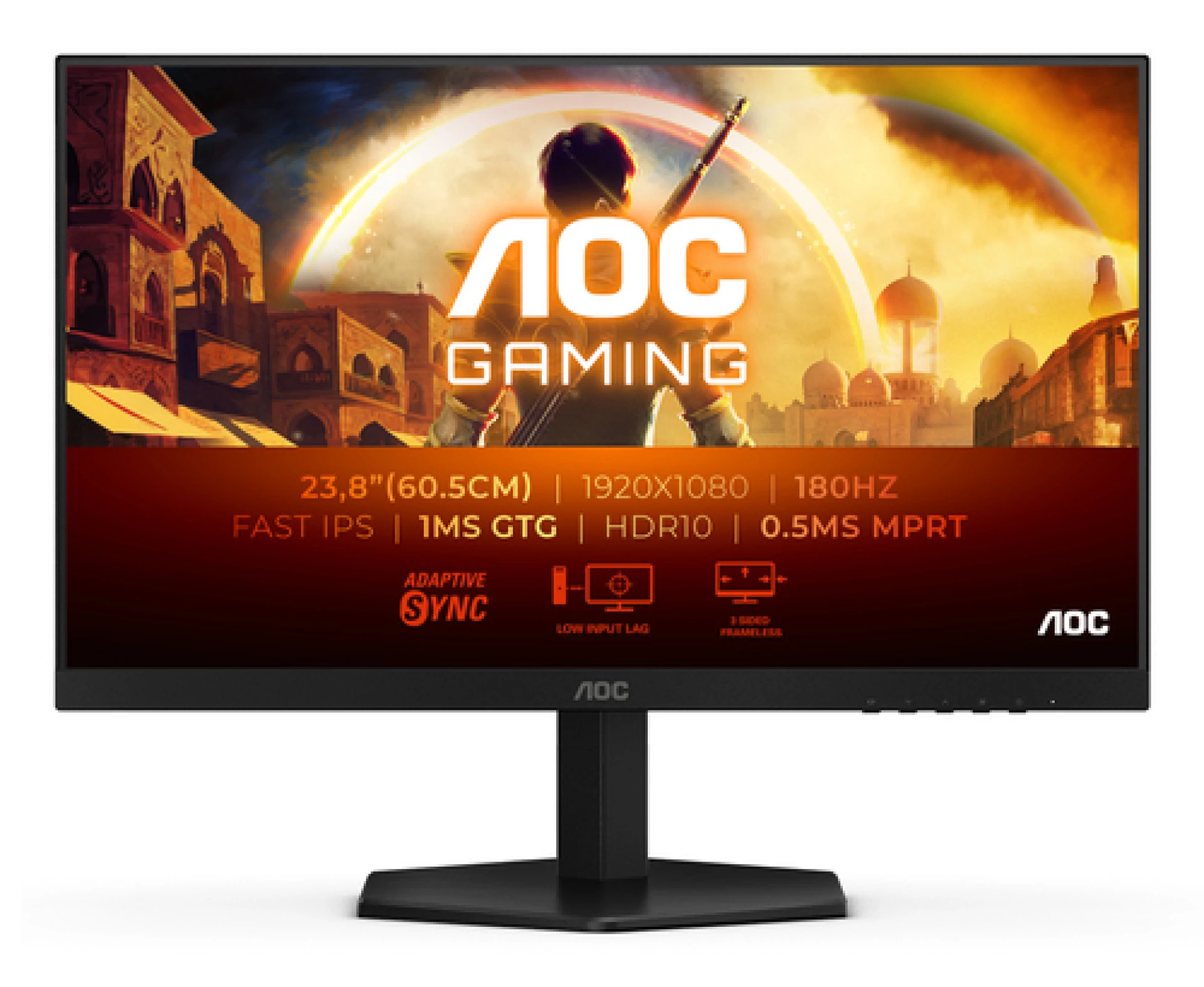 AOC Monitor LED 24G42E 23.8" Fast IPS Gaming 180Hz 1920x1080 (FHD) Adaptive Sync 0.5ms 300 cd/m2 1000:1 HDMI 2.0, DisplayPort 1.4,  Tilt VESA Black & Red