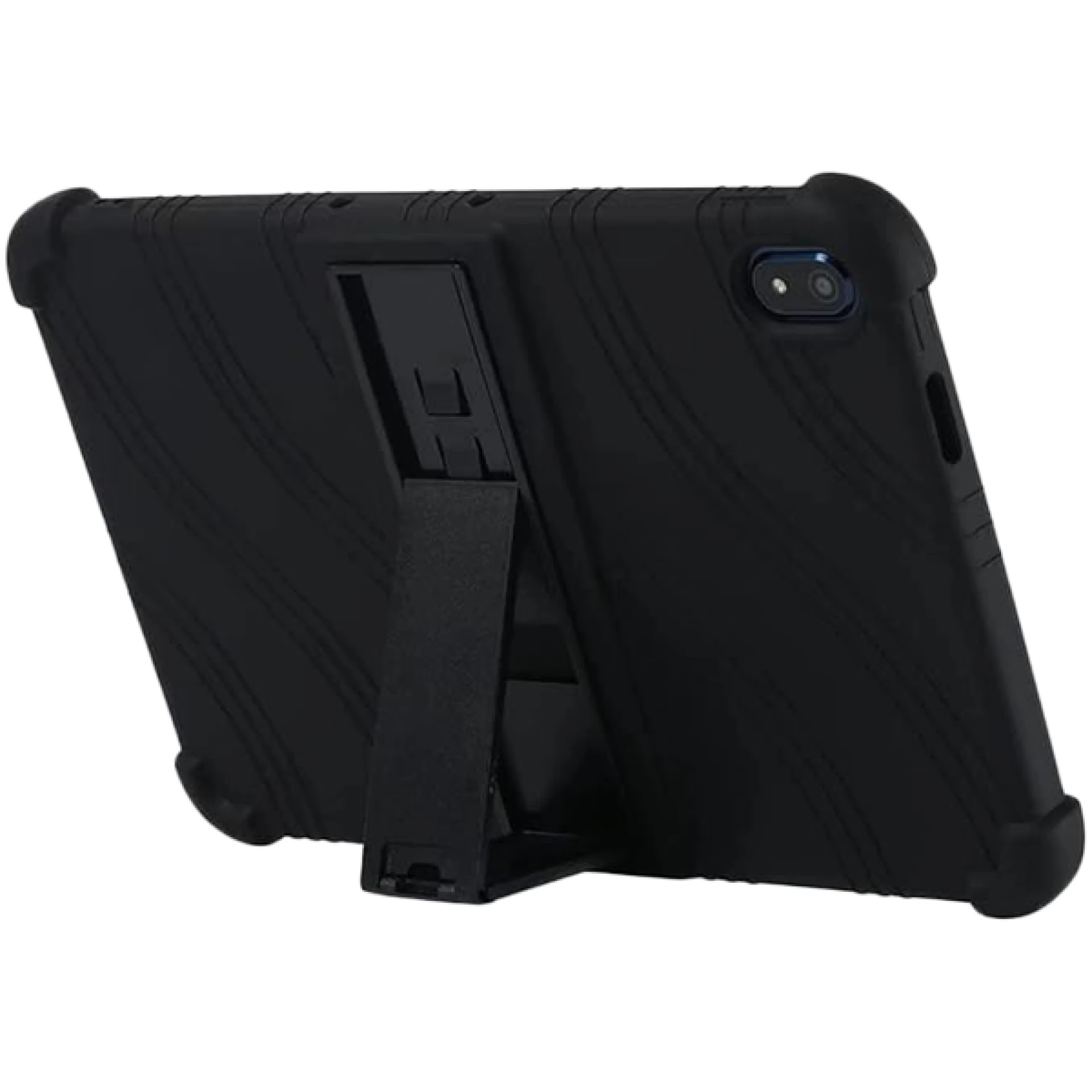 Tablet case for Prestigio Solutions Virtuoso PSTA101, soft rubber with extra protection on the corners, with kickstand. Color black.