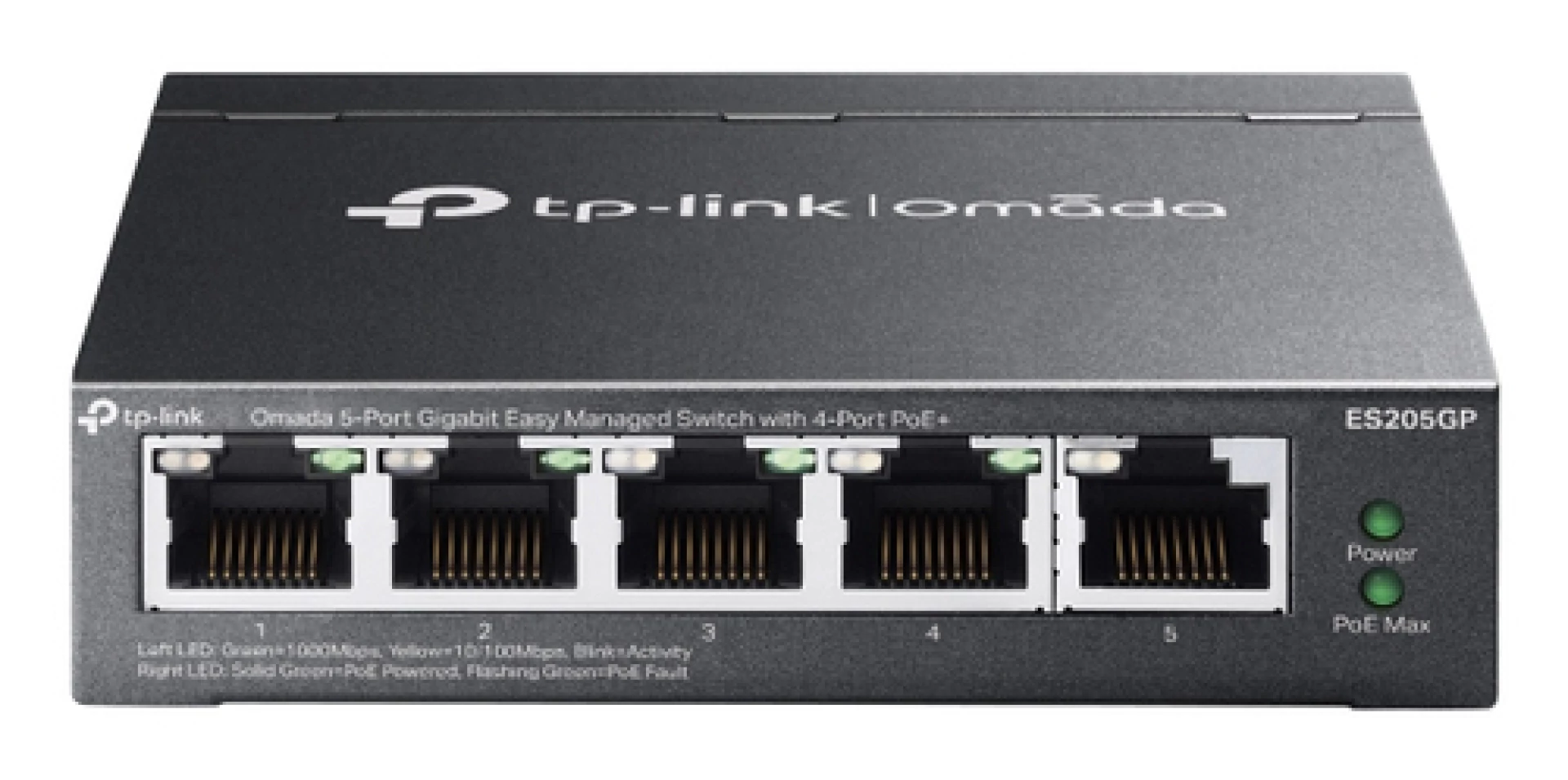 Omada 5-Port Gigabit Easy Managed Switch with 4-Port PoE+ 4× Gigabit PoE+ Ports, 1× Gigabit Non-PoE Ports 802.3at/af, 65 W PoE Power, Desktop Steel Case and Fanless Integration with Omada SDN Controller