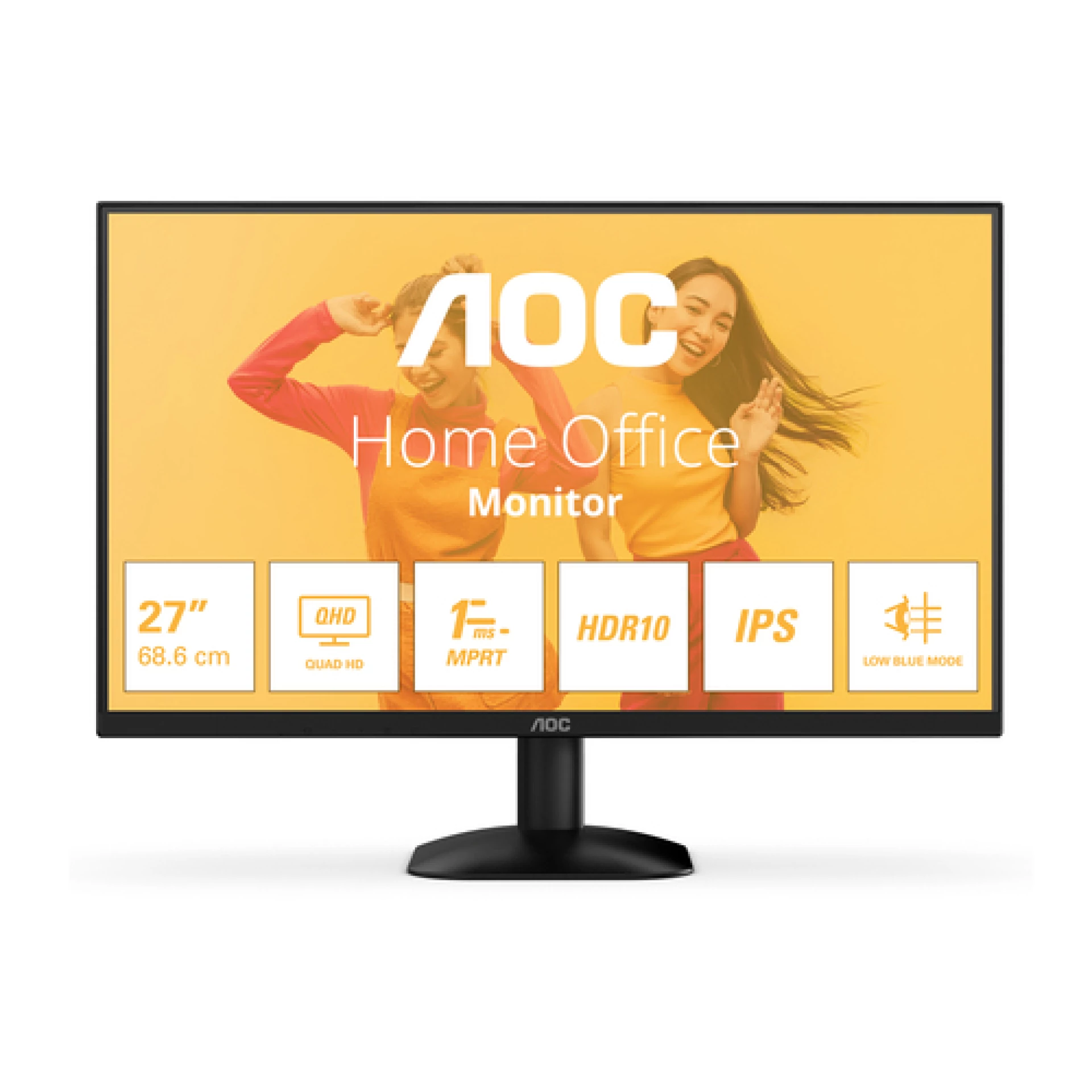AOC Monitor Q27B35E 27" 75Hz IPS, 2560x1440 QHD, 1ms MPRT / 4ms GtG, 1500:1, 178/178, Adaptive Sync, HDR10, HDMI x1 / DP x1, 3-sides slim bezel, Tilt, VESA, Black, 3y