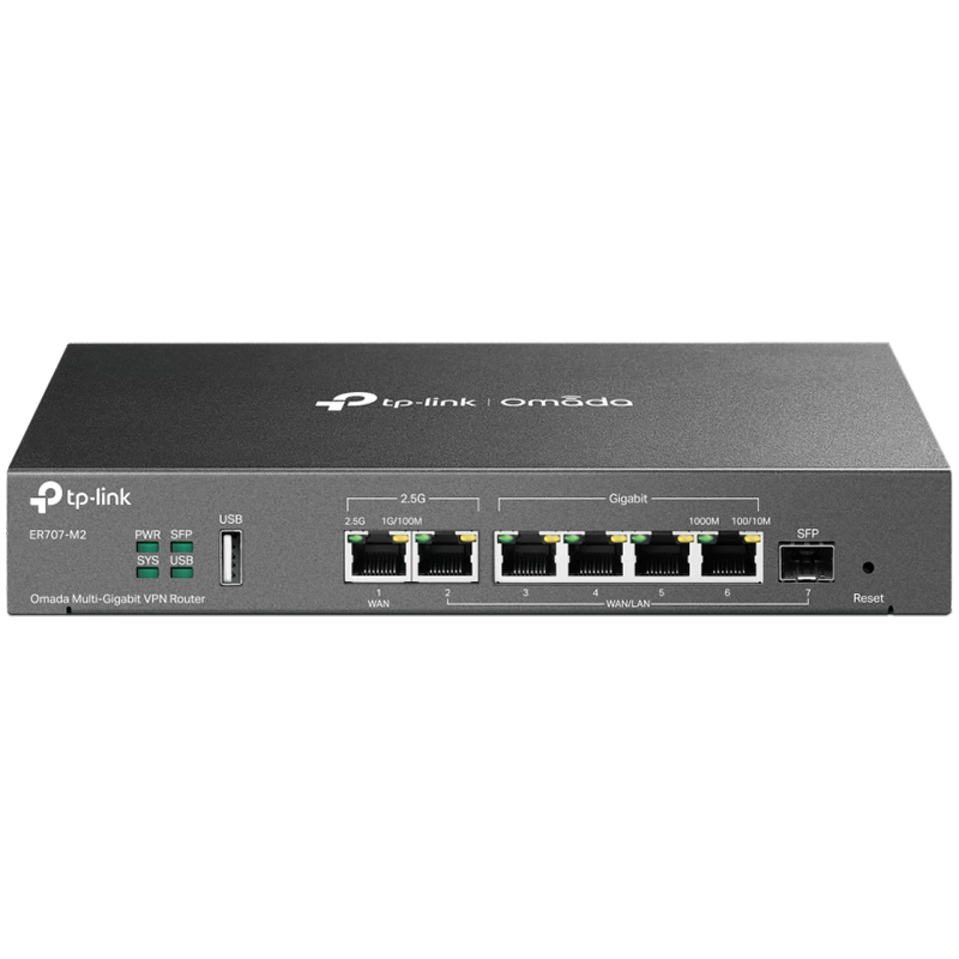 TP-Link ER707-M2 Omada Multi-Gigabit VPN Router,1× 2.5G RJ45 WAN Port,1× 2.5G RJ45 WAN/LAN Port, 1× G SFP WAN/LAN Port, 4× G RJ45 WAN/LAN Ports,1× USB 2.0 port,SSL VPN,OpenVPN,IPsec/ PPTP/ L2TP/ L2TP over IPSec VPN,500000 Conc. Sessions,Load Balance