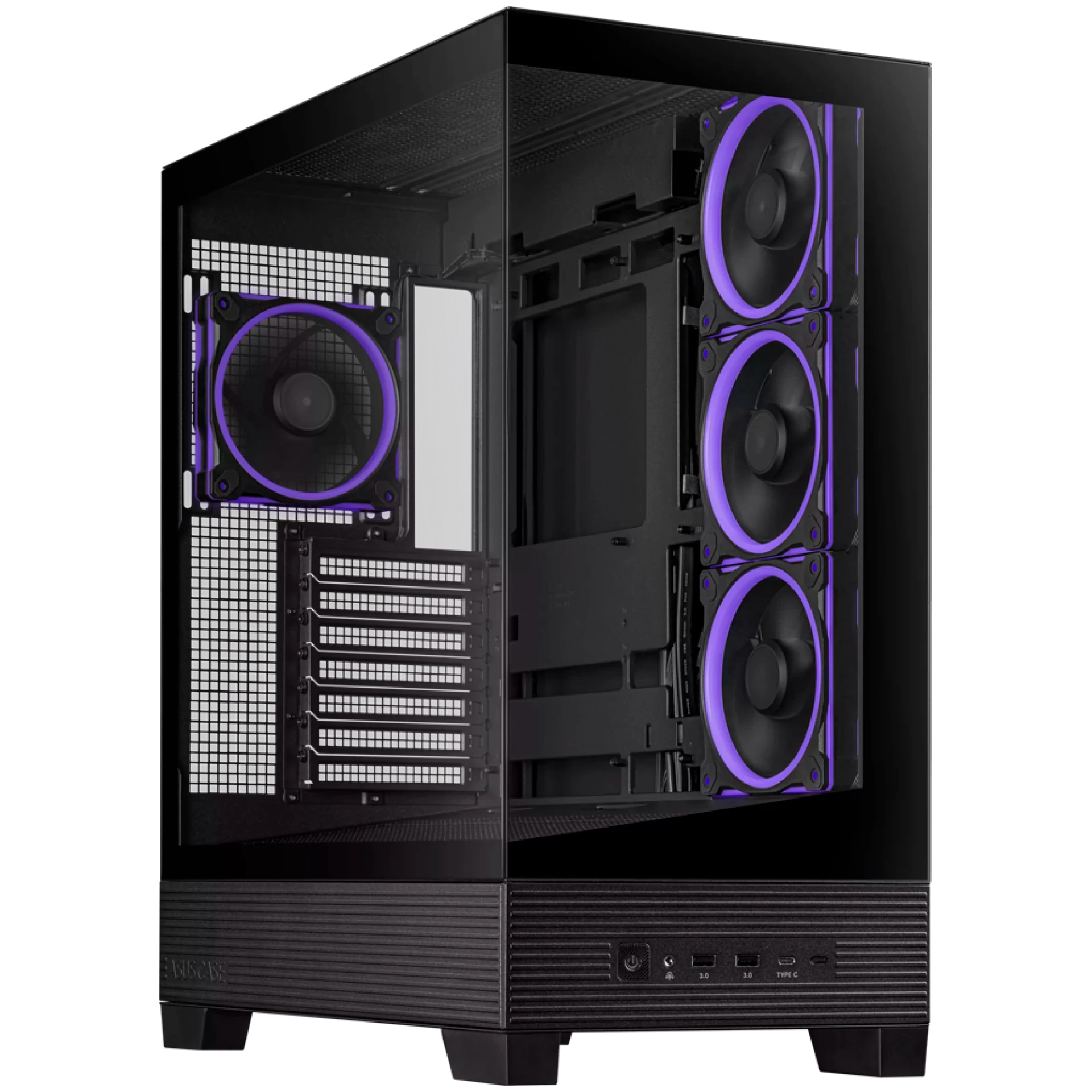 ASUS A31 PLUS Tempered Glass ATX case Black, support for hidden-connector motherboards, 360mm radiators and 380mm graphics cards, four pre-installed ARGB fans and clean cable management