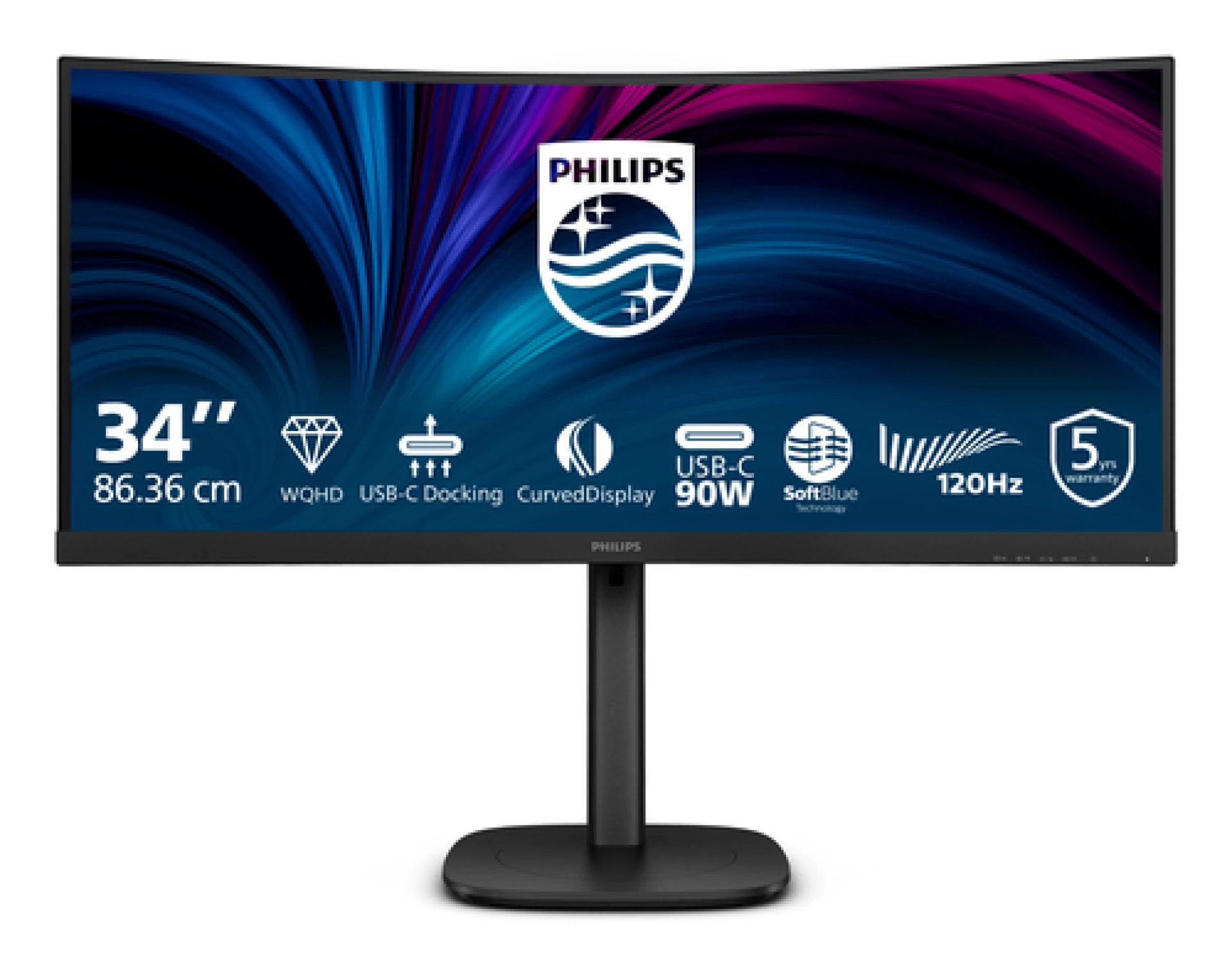 PHILIPS Monitor LED 34B2U3600C 34" 3440 x 1440 VA Curved Business monitor WQHD with USB-C 4ms Docking RJ45 USB-C 90W Speakers ERGo