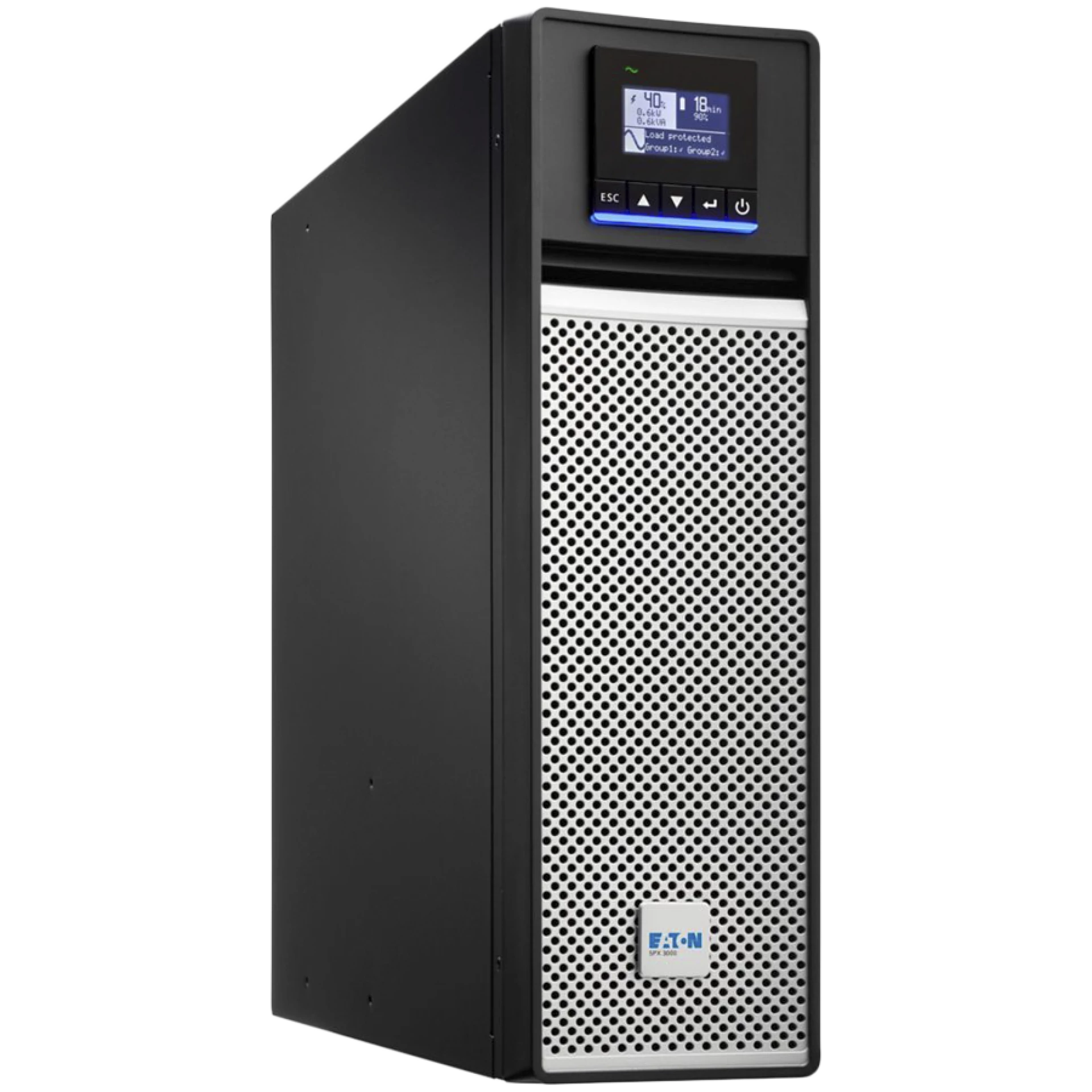 Eaton UPS 5PX Gen2 Rack 2U/Tower 3000W/3000VA; Input C20; Output C13x 8, 1x C19; MLG LCD display; USB port; Serial port (RS232); Dry contacts (3 outputs, 1 input, optocoupler, DB9); Rack-mounting kit; 3Yr on electronics, 2yrs on battery