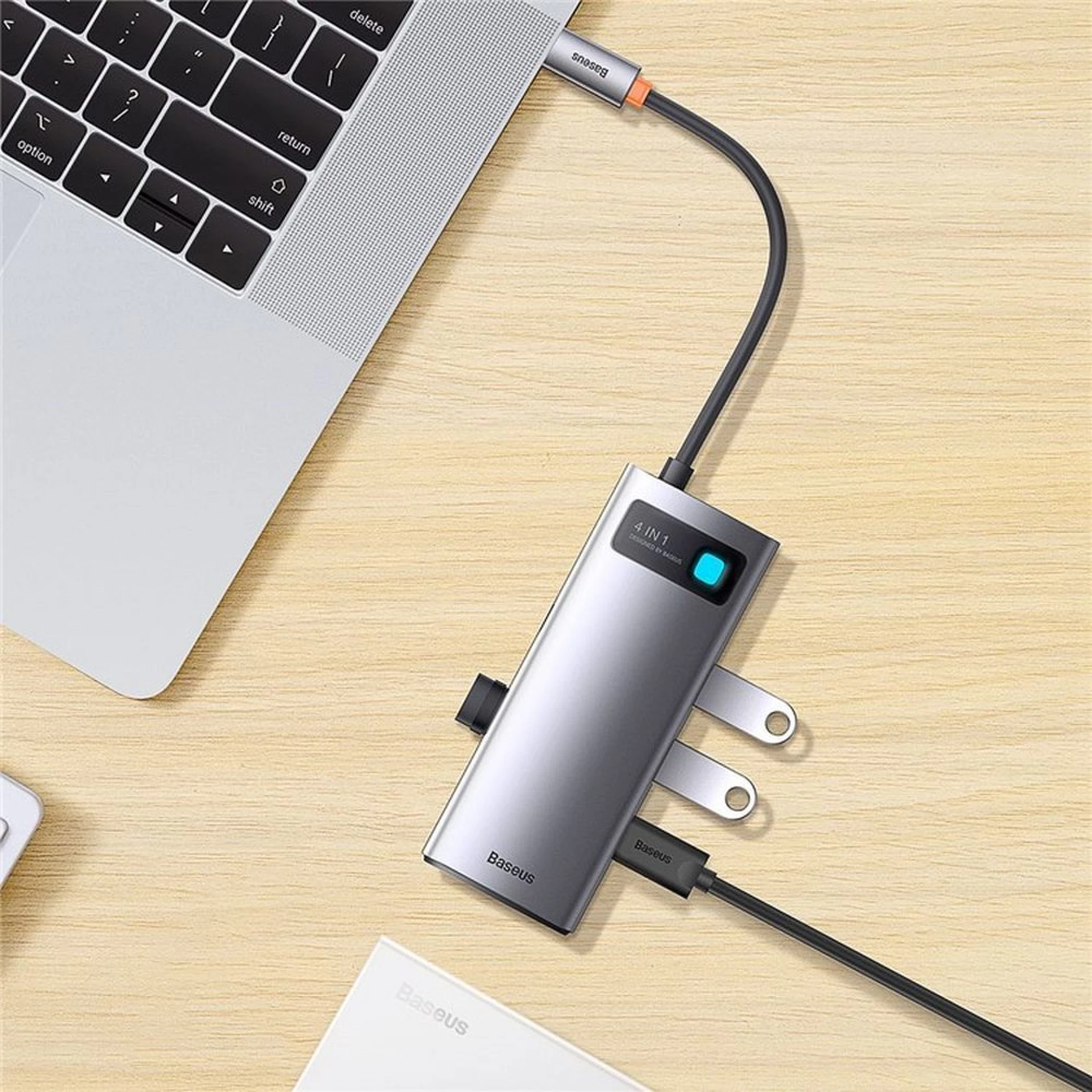 Adapter BASEUS HUB 4in1 Type C 0,17 m sivi