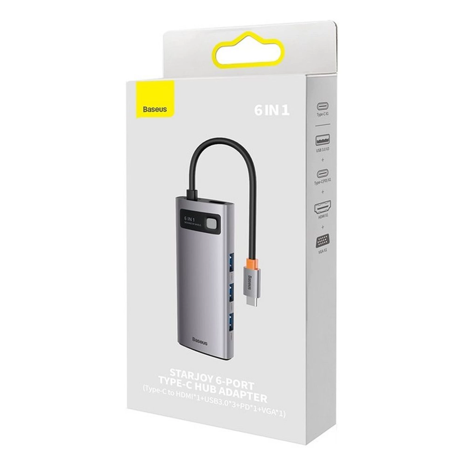 Adapter BASEUS HUB 6in1 Type C 0,15 m sivi