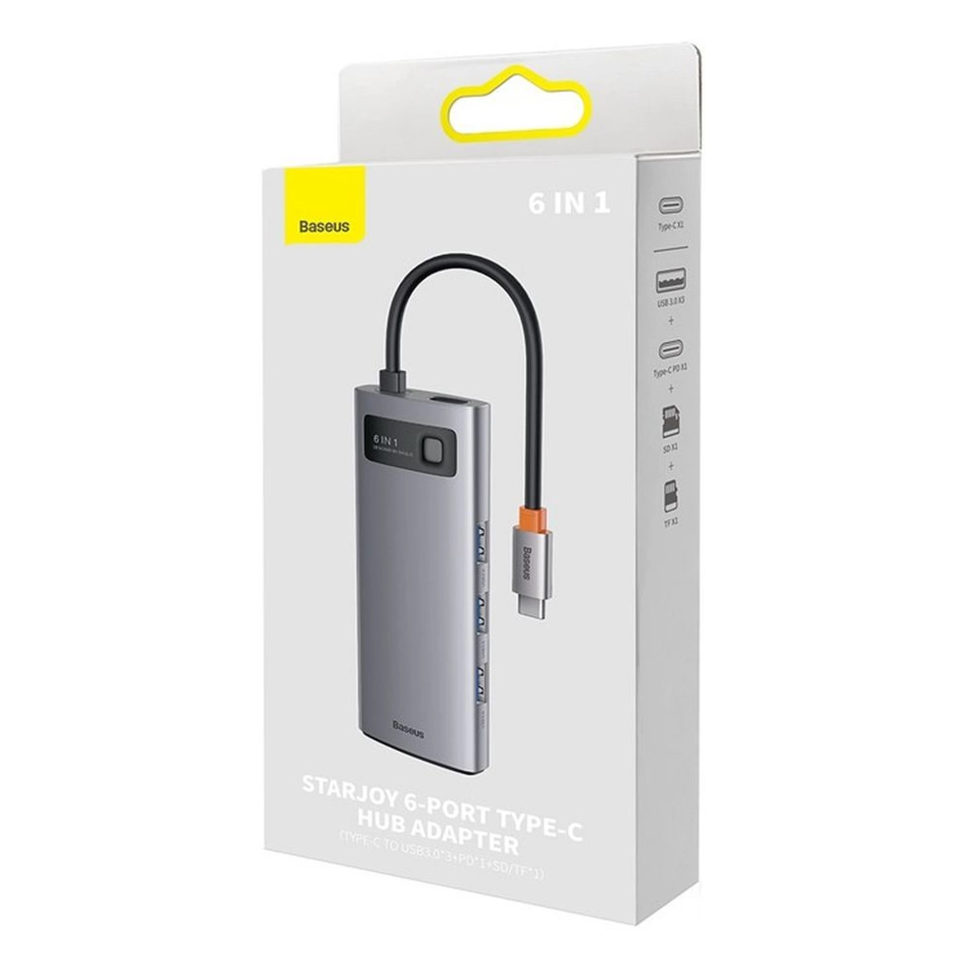 Adapter BASEUS HUB 6in1 Type C 0,15 m sivi