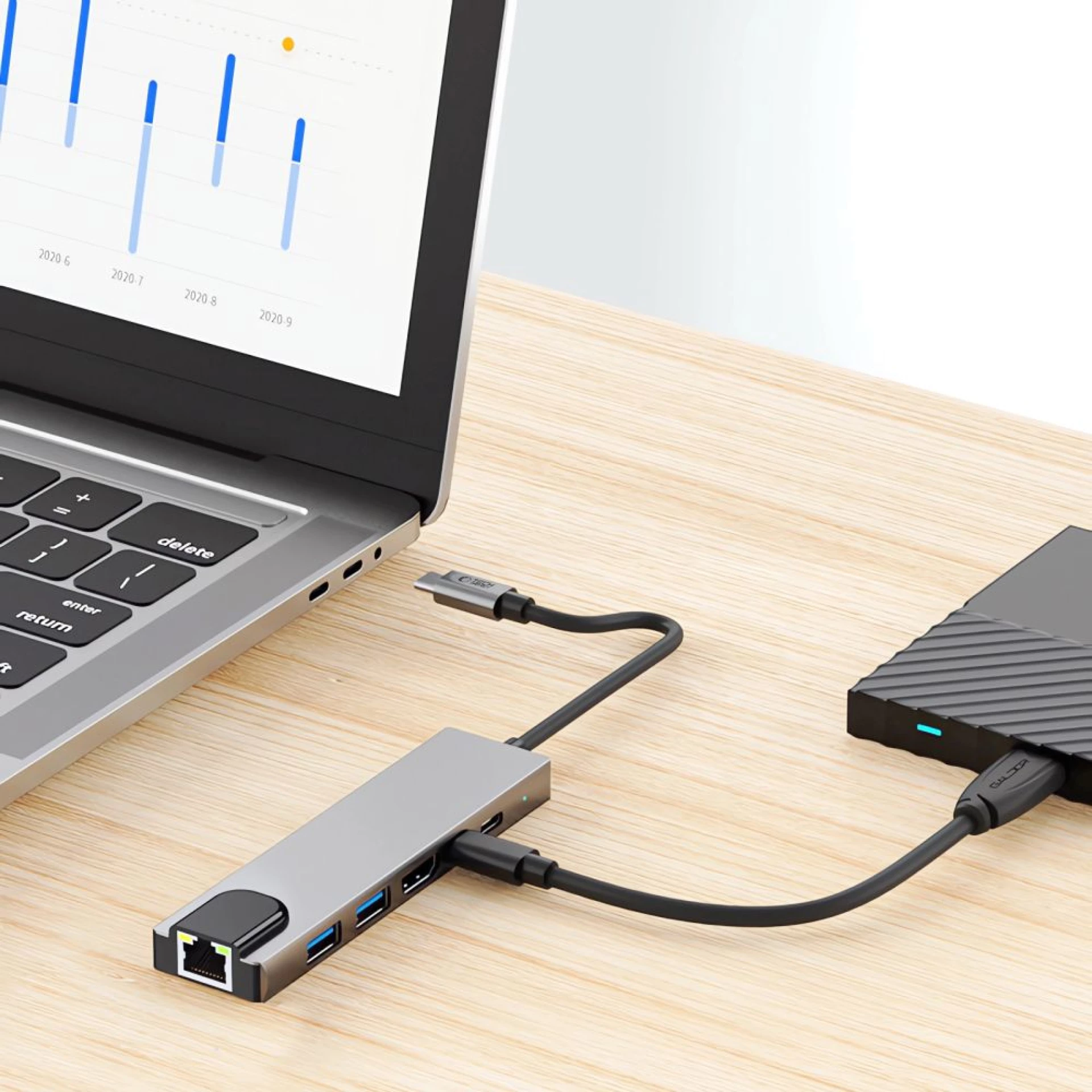Adapter Tech-Protect HB02 HUB 6in1 Type C sivi