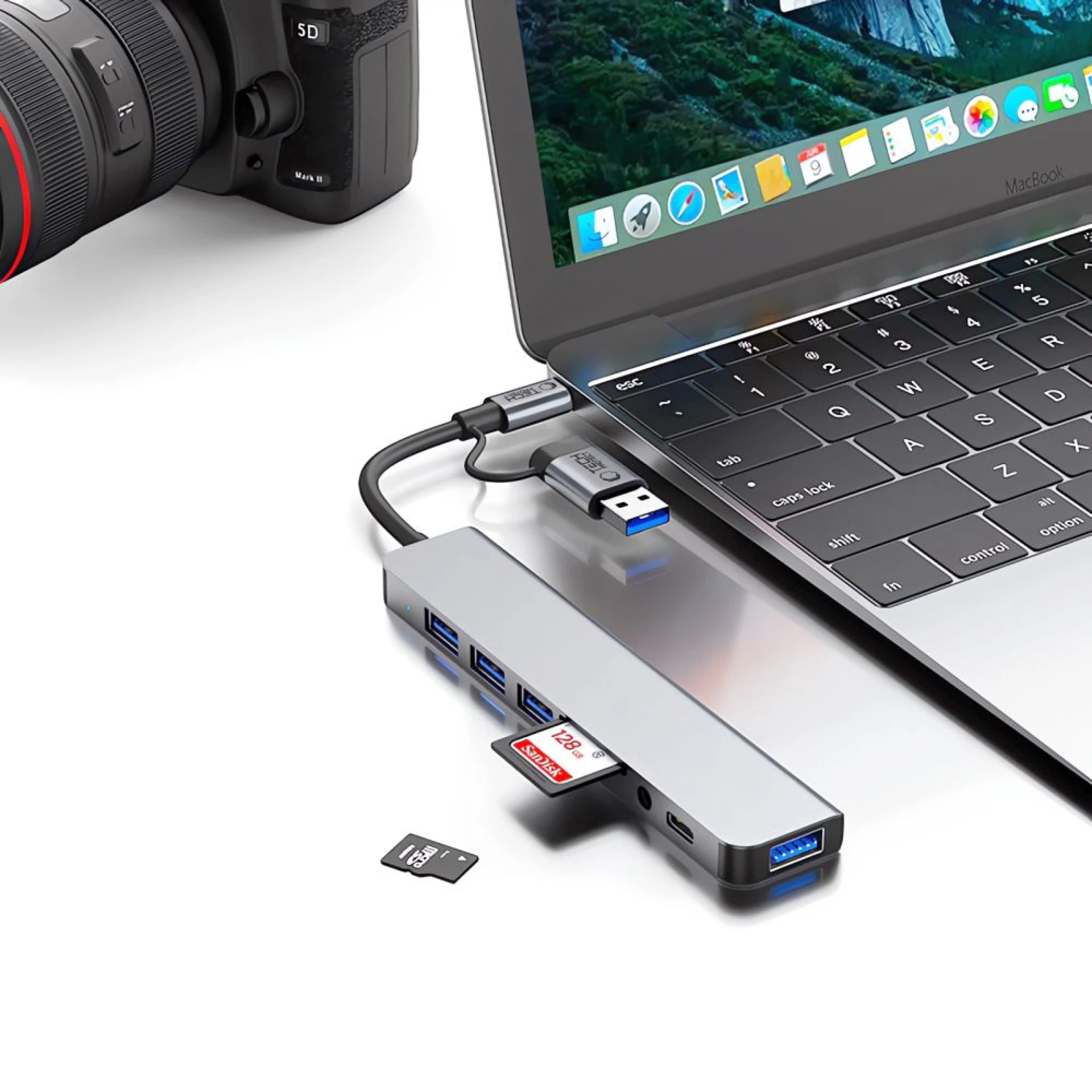 Adapter Tech-Protect HB06 HUB Adapter 8in1 TYPE-C + USB2.0