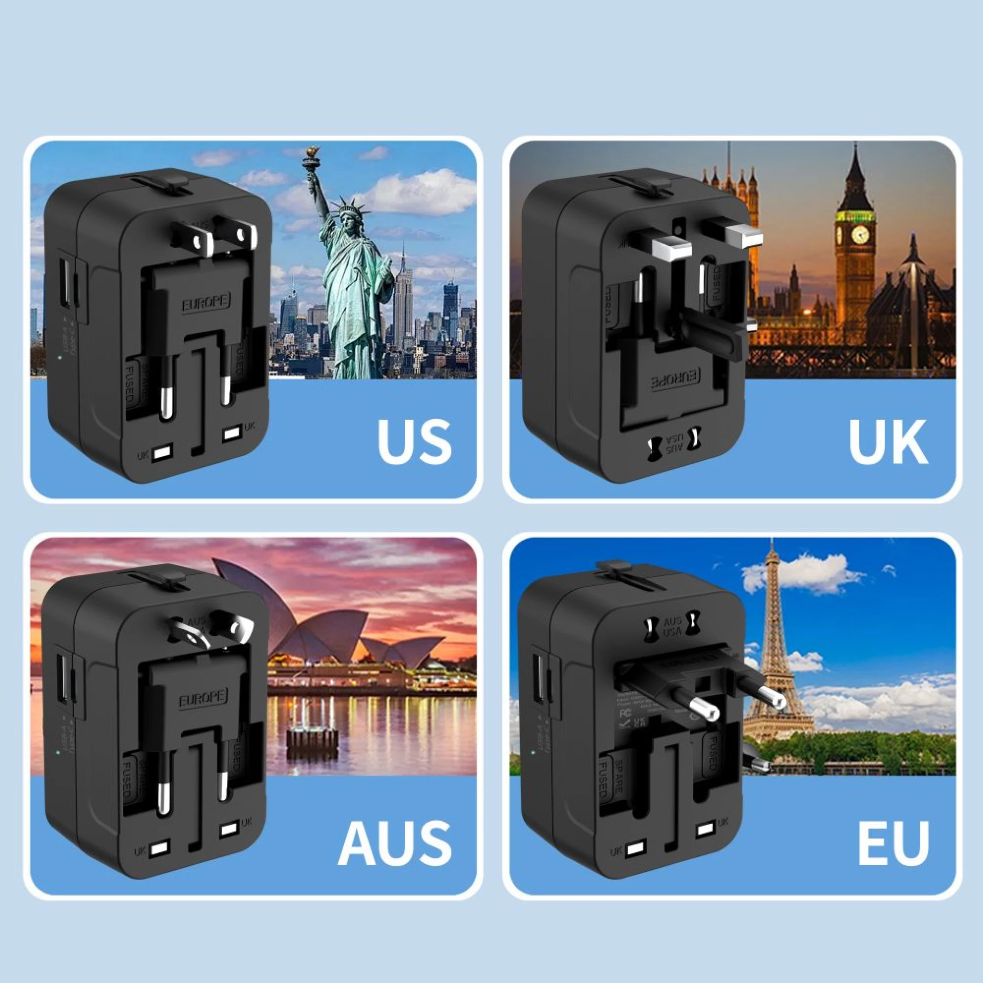 Adapter Tech-Protect TA300 Travel Adapter EU / UK / AU