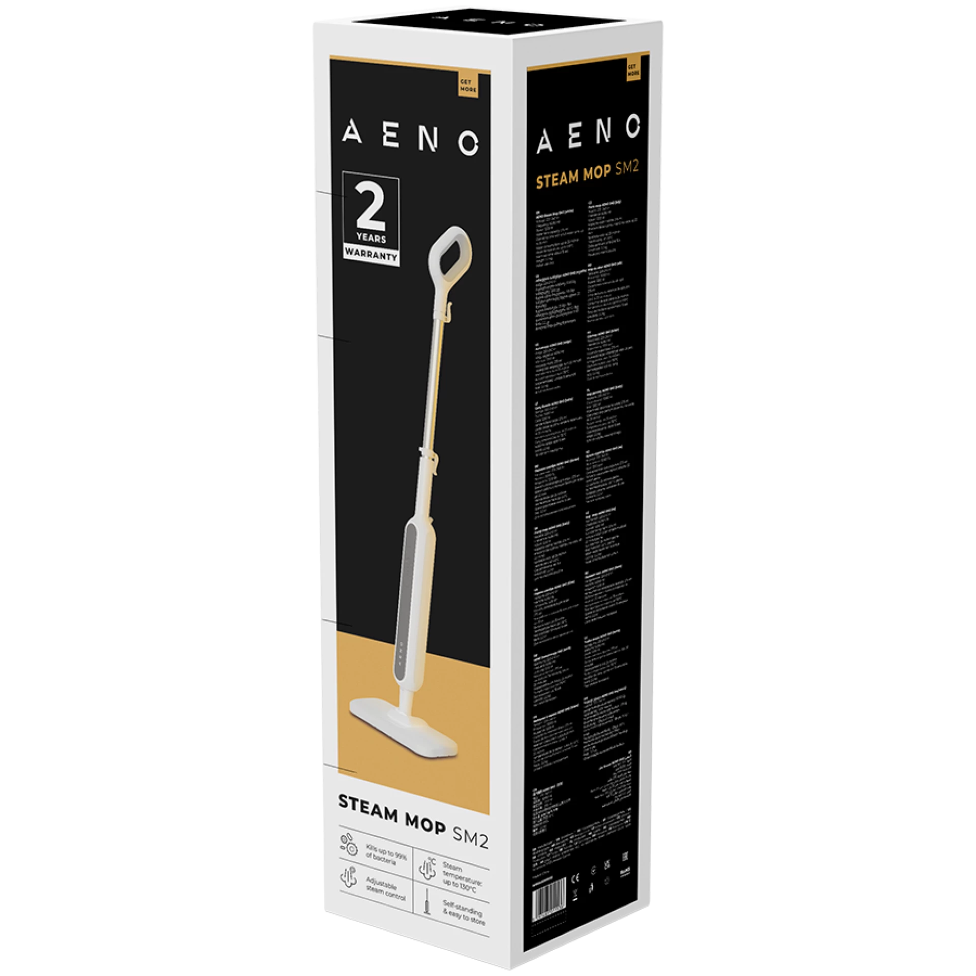 AENO Steam Mop SM2: 1200W, 130°C, IPX4, Tank Volume 275mL, 3 steam modes, self-standing