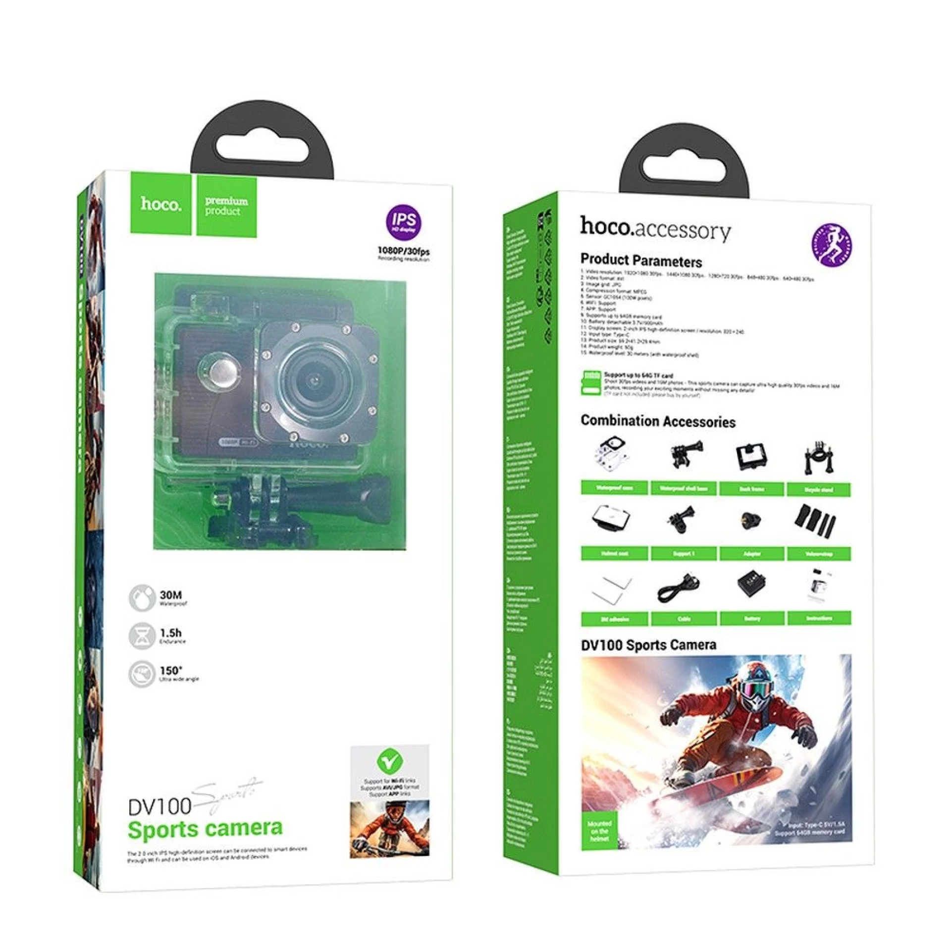 Akciona kamera HOCO sports camera display 2" 1080P/30fps DV100 crna