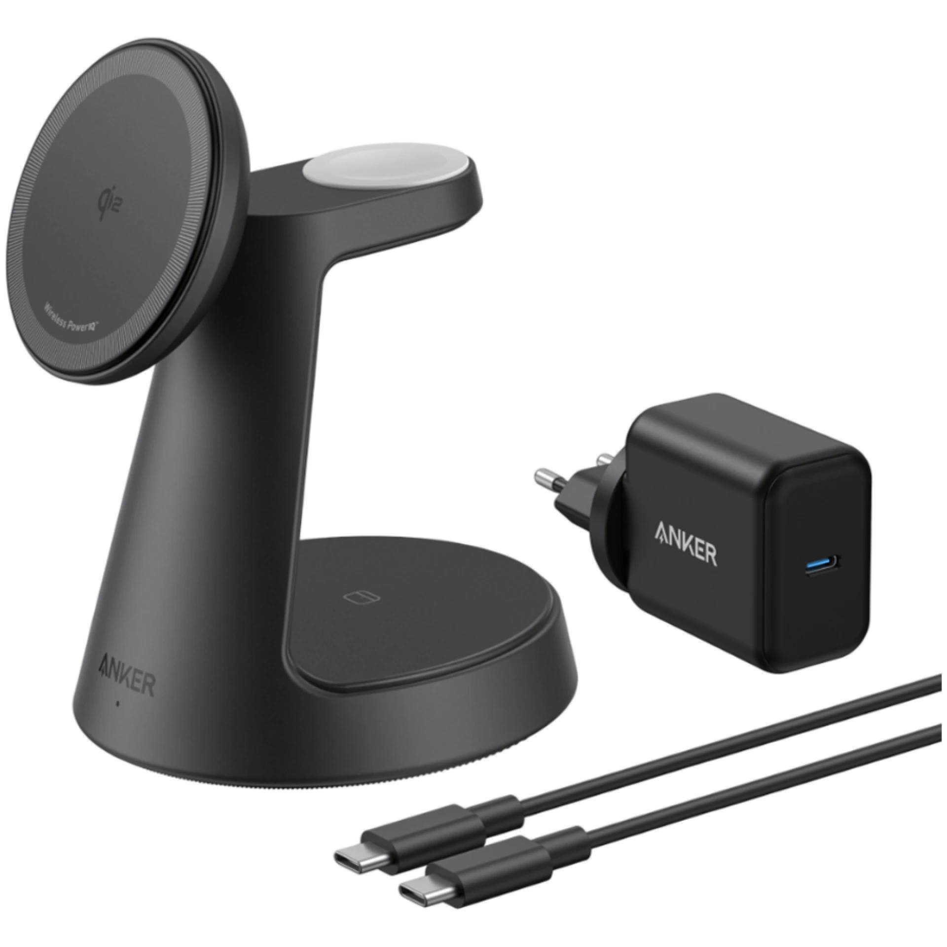 Anker MagGo Wireless Charging Station (3-in-1, Dock Stand) cable and charger bundle Black