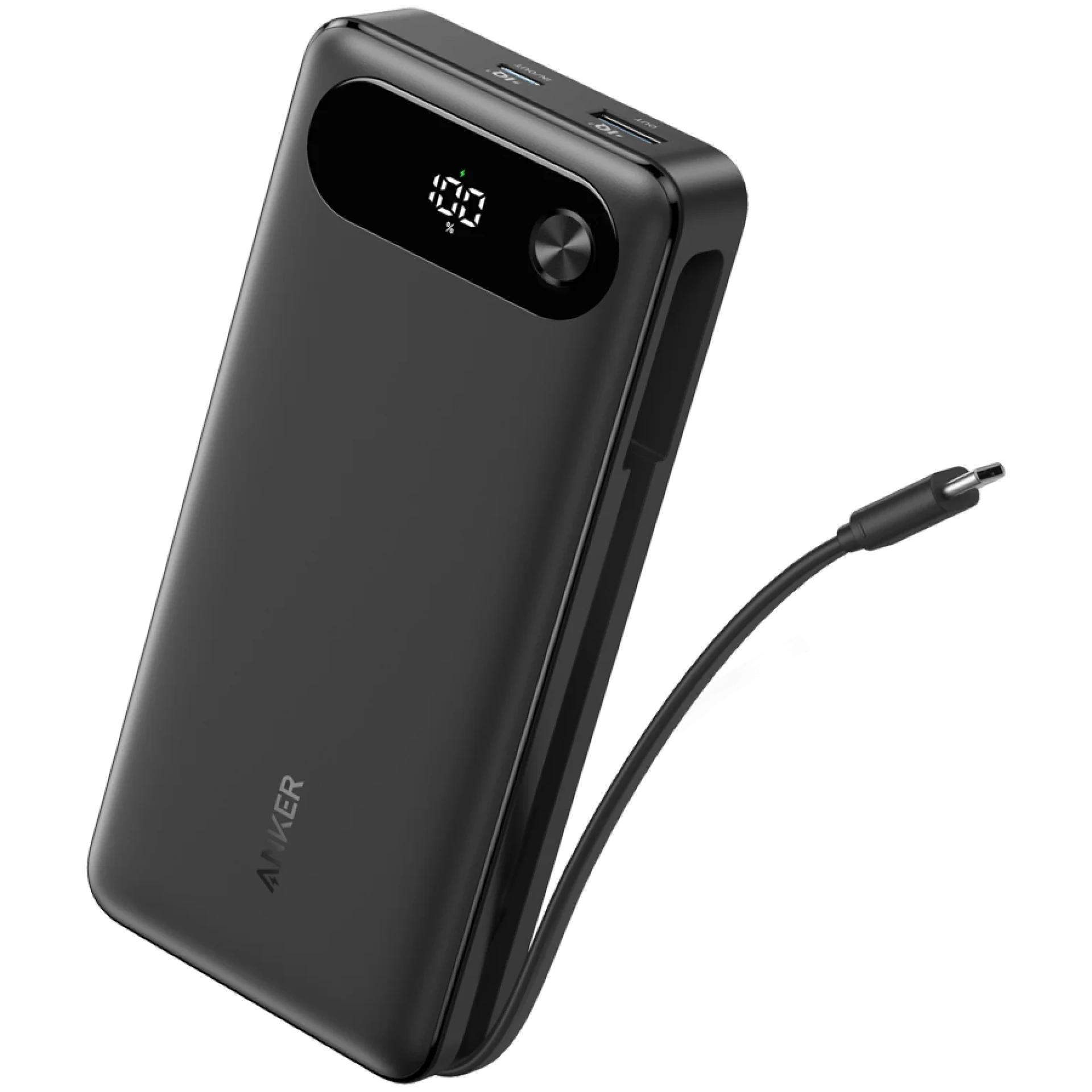 Anker Power Bank (20K, 87W, Built-In USB-C Cable) Black