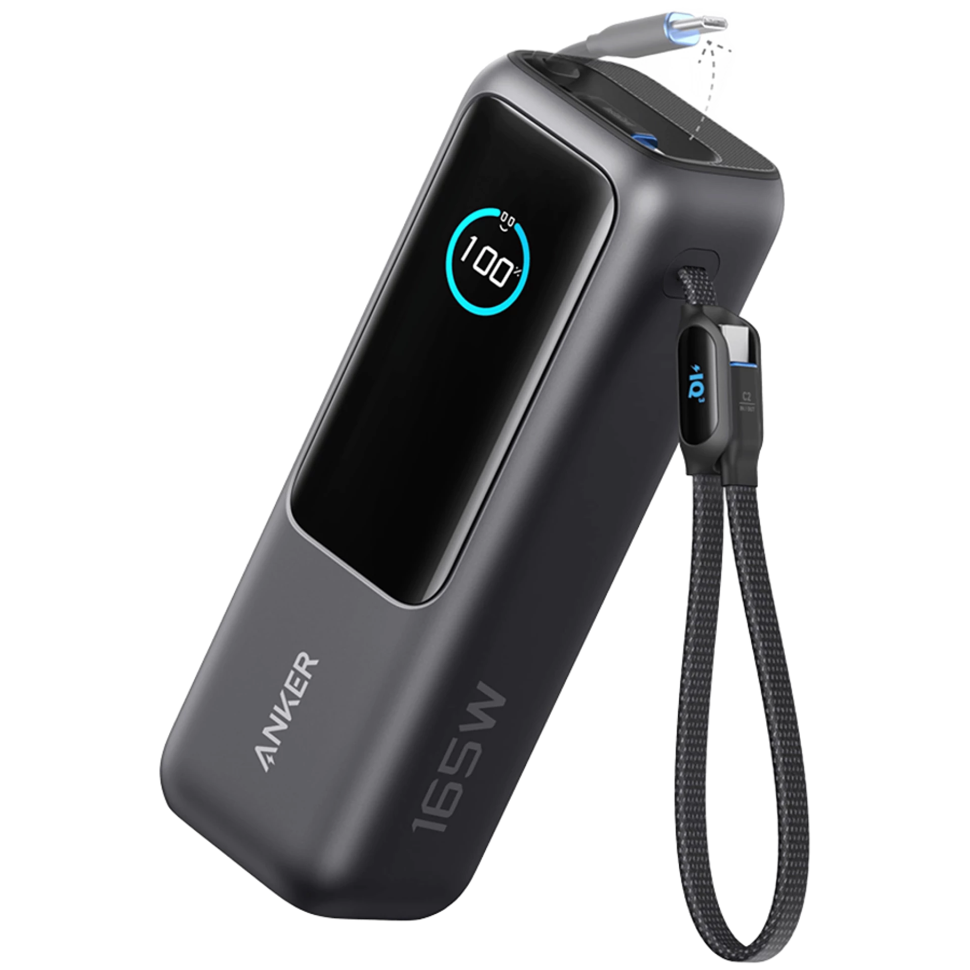 Anker Power Bank (25K, 165W, Built-In USB-C and Retractable Cable) Silver