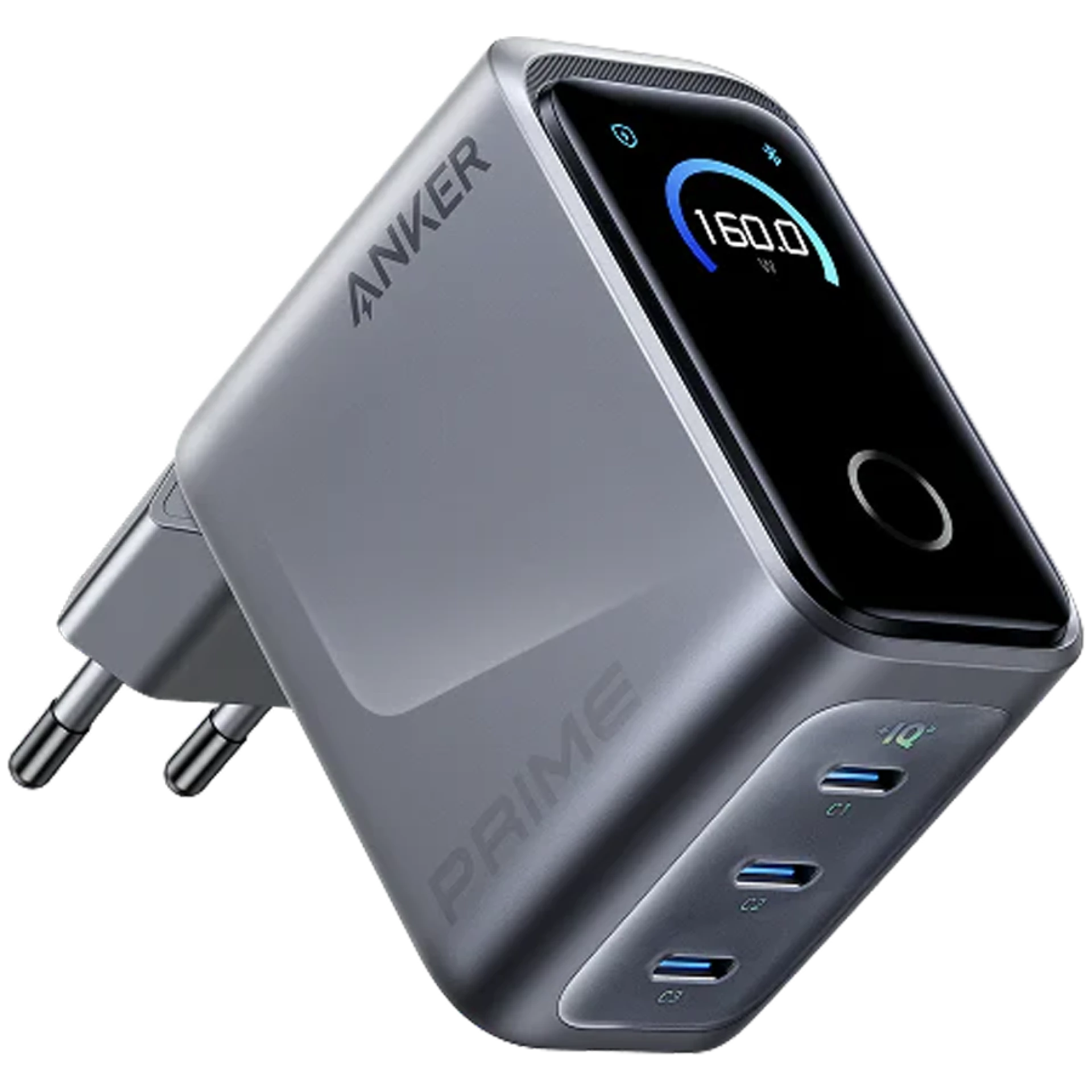 Anker Prime Charger (160W, 3 Ports, Smart Display) Silver