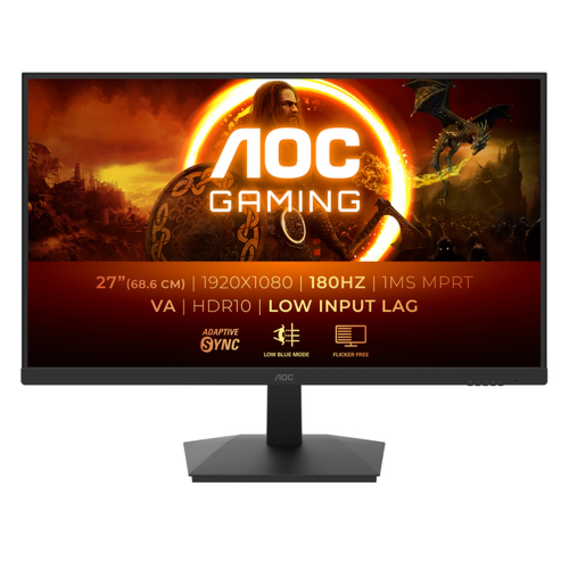 AOC Monitor LED 27G15N2 Gaming 27" Fast VA 180Hz Adaptive Sync 1ms 3-sided frameless HDR 3000:1 300 cd/m2 HDMI DP Tilt