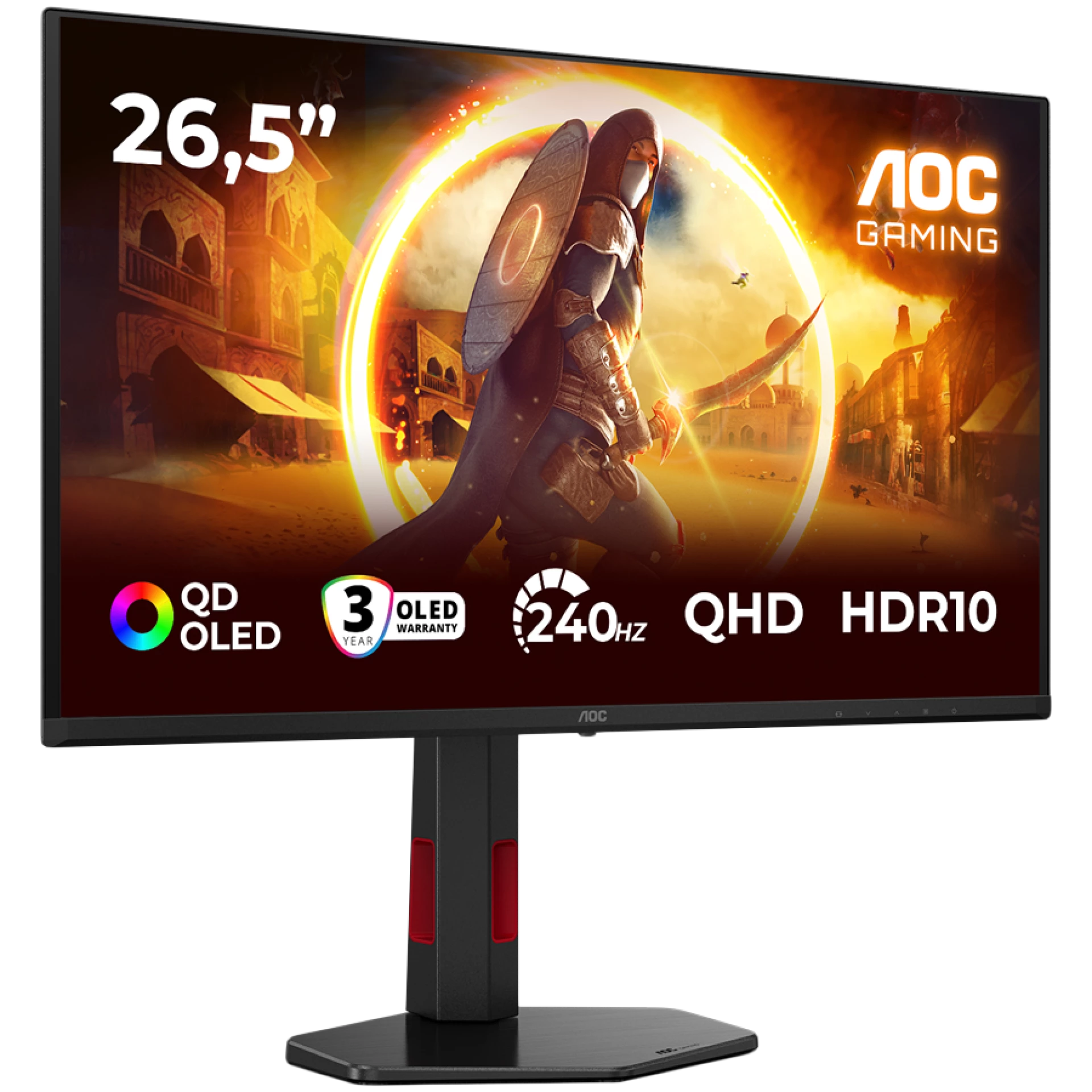 AOC Monitor LED Q27G4ZDR Gaming 27" QD - OLED 2560x1440 2H 240Hz PiP+PbP Full ERGO USB Hub DP HDMI 3y