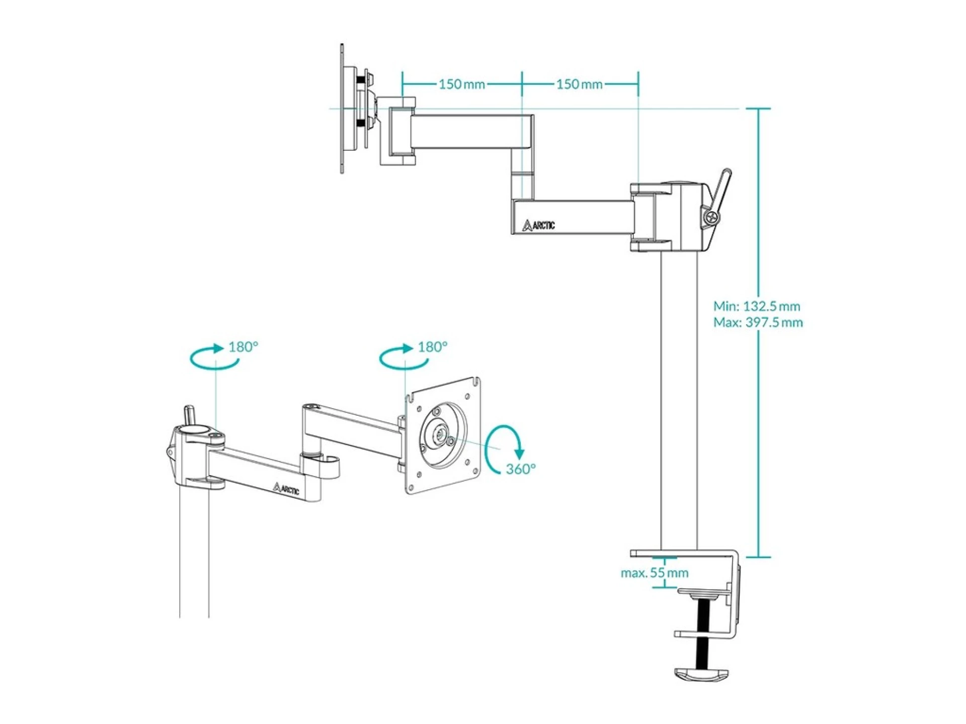 Arctic X1 nosač za monitoredesk mount monitor armhorizontalno podešavanje