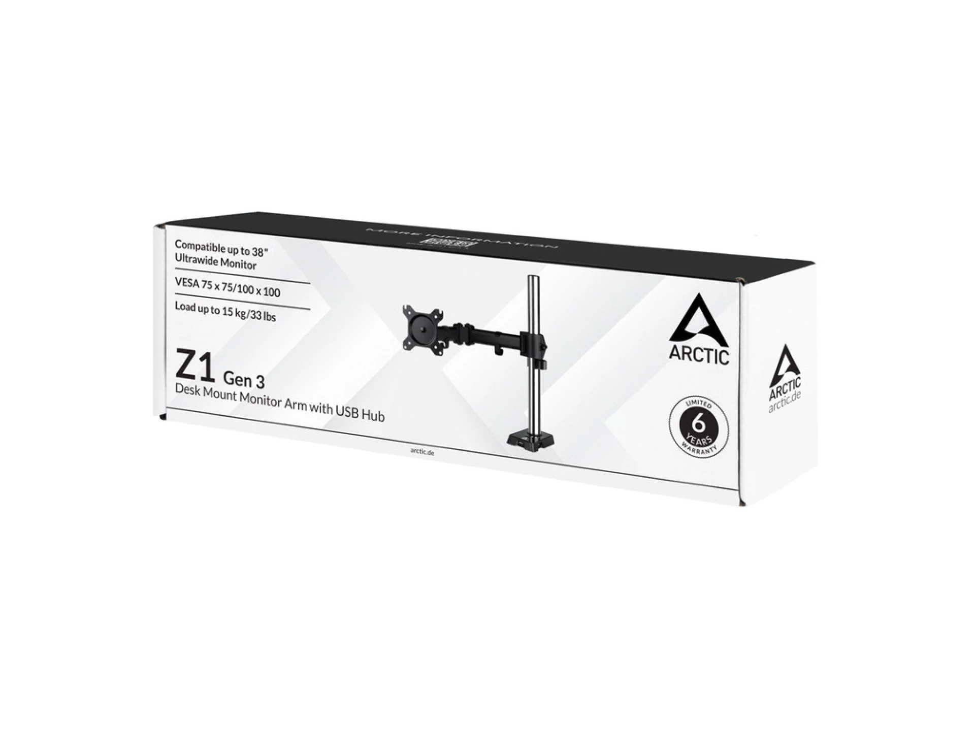 Arctic Z1 Gen 3 (Matt Black)desk monitor arm with USB Hub