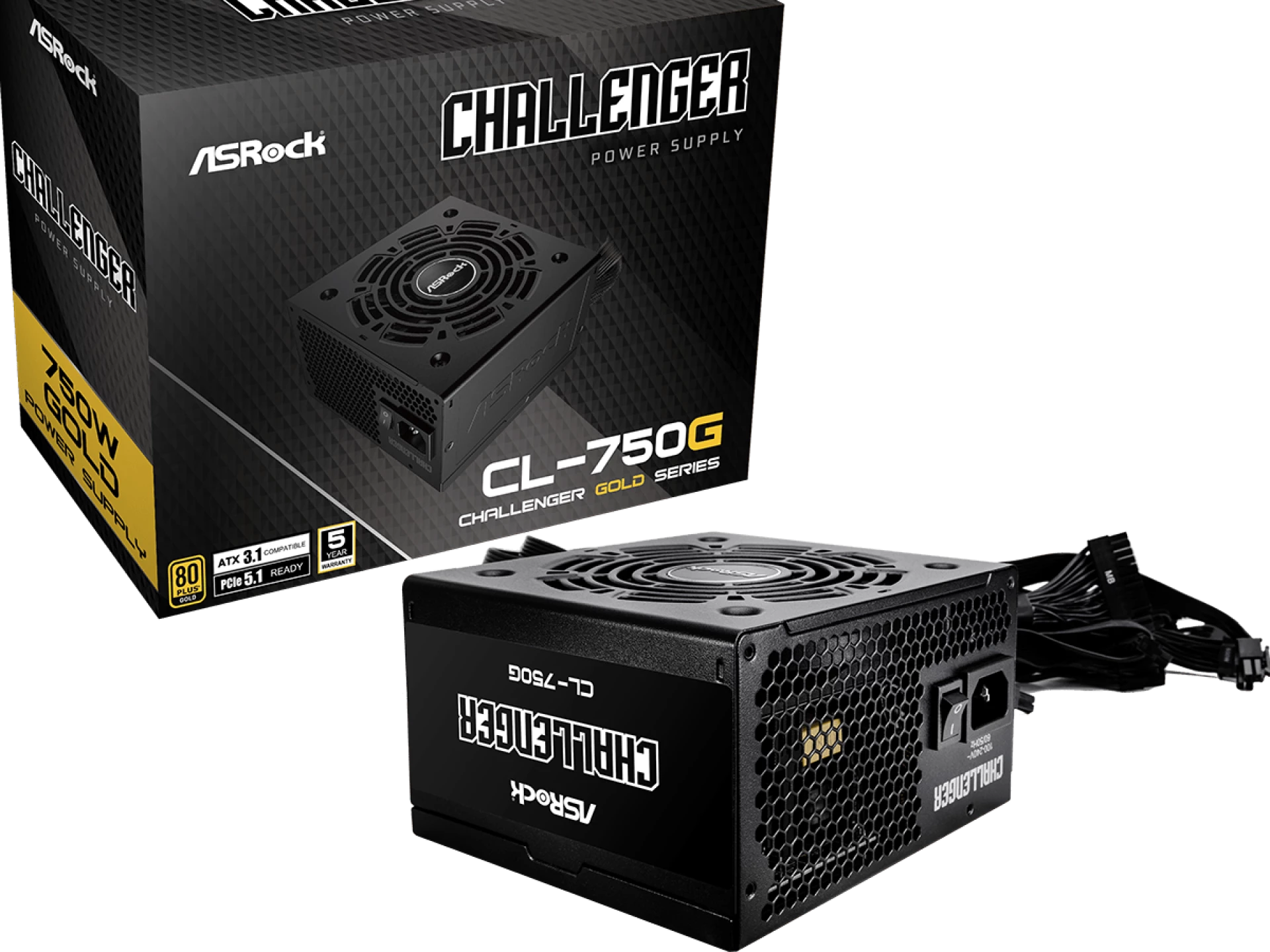 ASROCK PSU 750W Gold Challenge80PLUS, 120mm fan, ATX 3.1PCIe 5.1