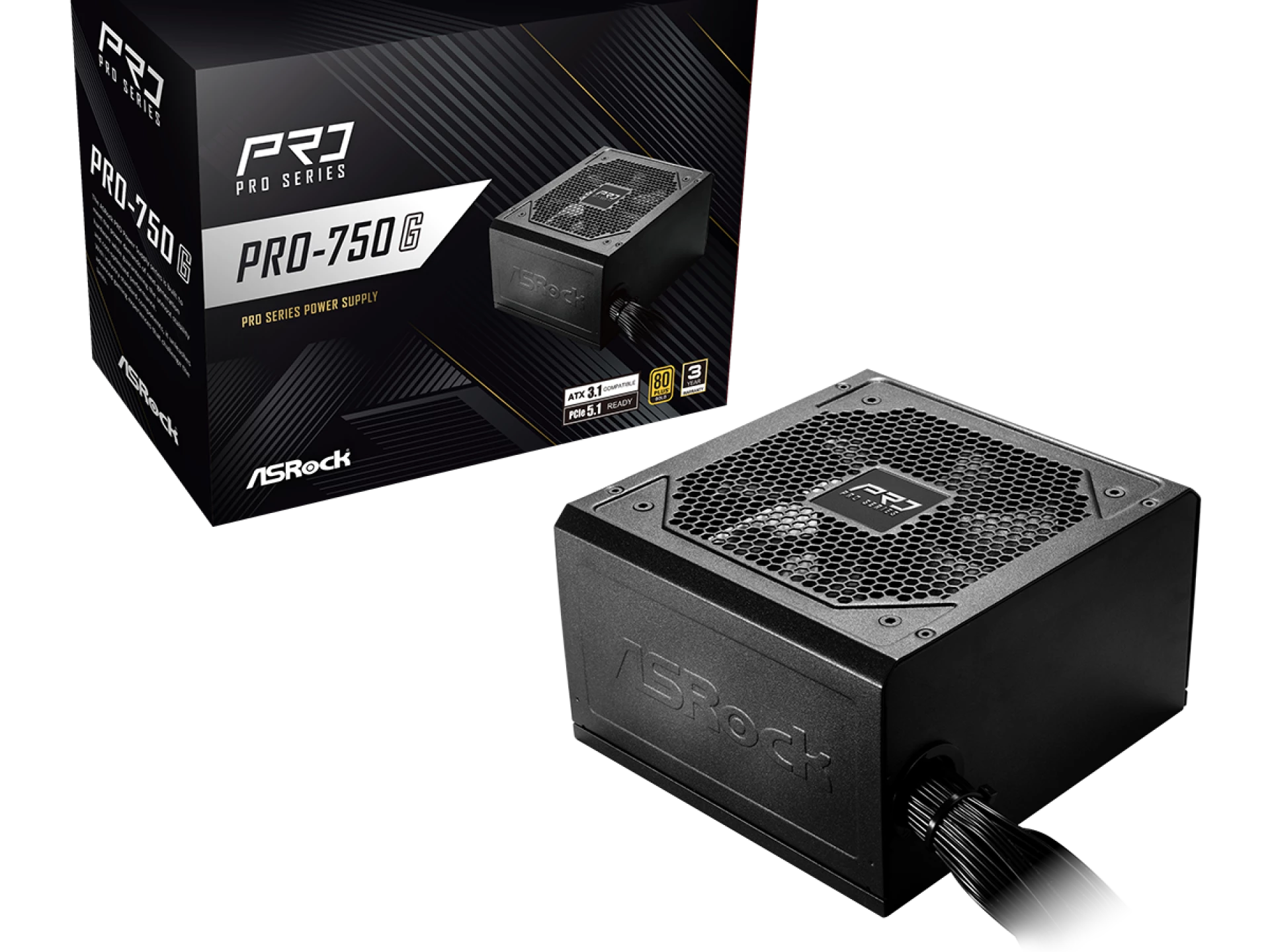 ASRock PSU 750W Gold, Pro80PLUS, 120mm fan, ATX 3.1PCIe 5.1