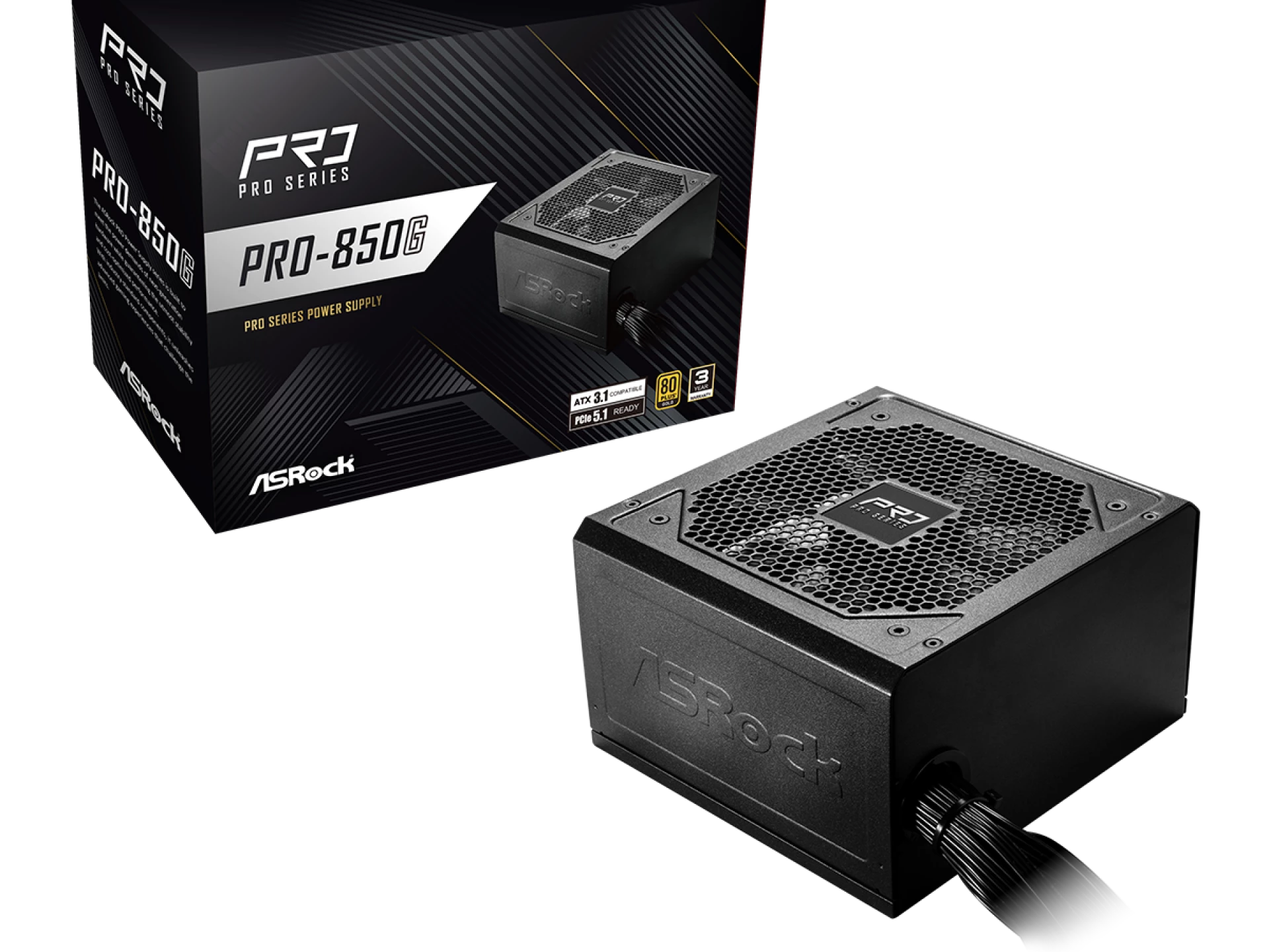 ASRock PSU 850W Gold, Pro80PLUS, 120mm fan, ATX 3.1PCIe 5.1