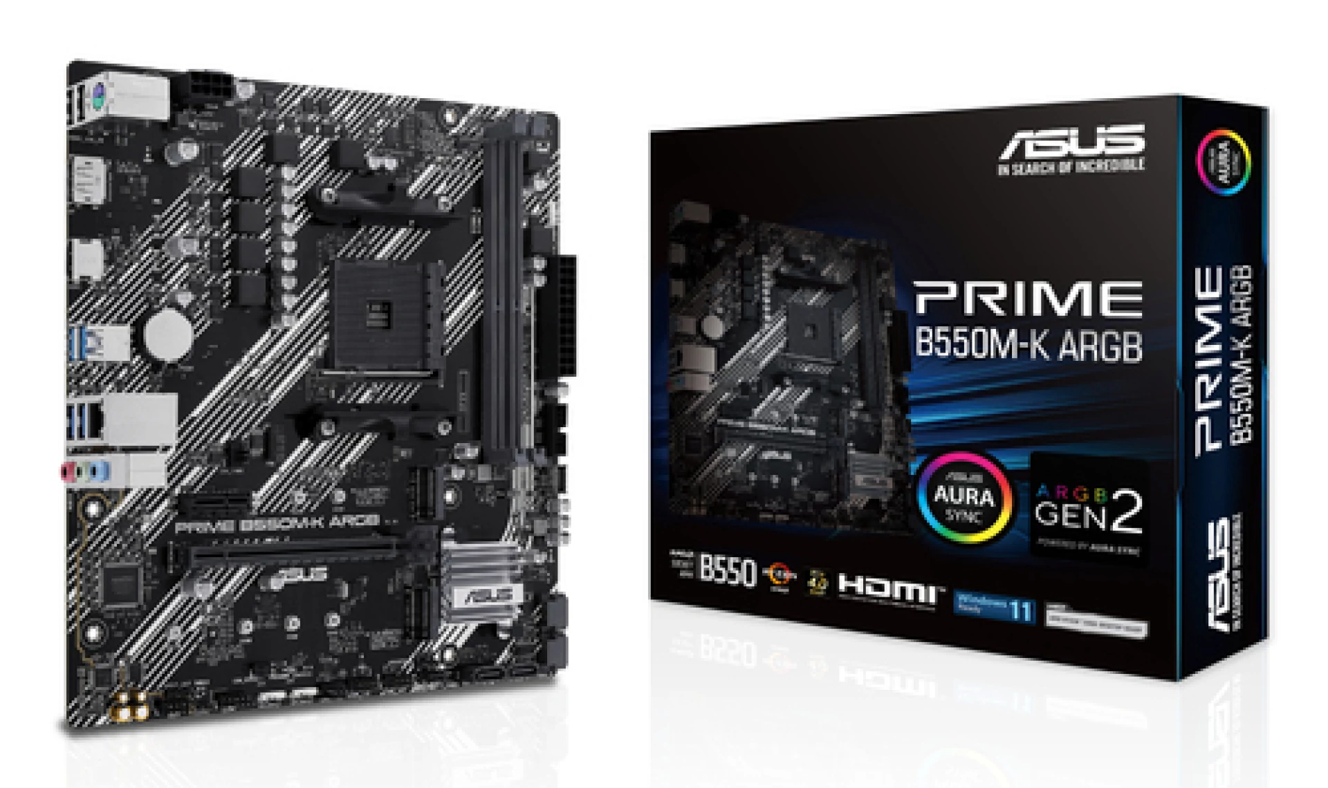 ASUS MB PRIME B550M-K ARGB AM4, 2x DDR4, 2x M.2, 4x SATA 6x USB, 1xDP, 1x HDMI, mATX