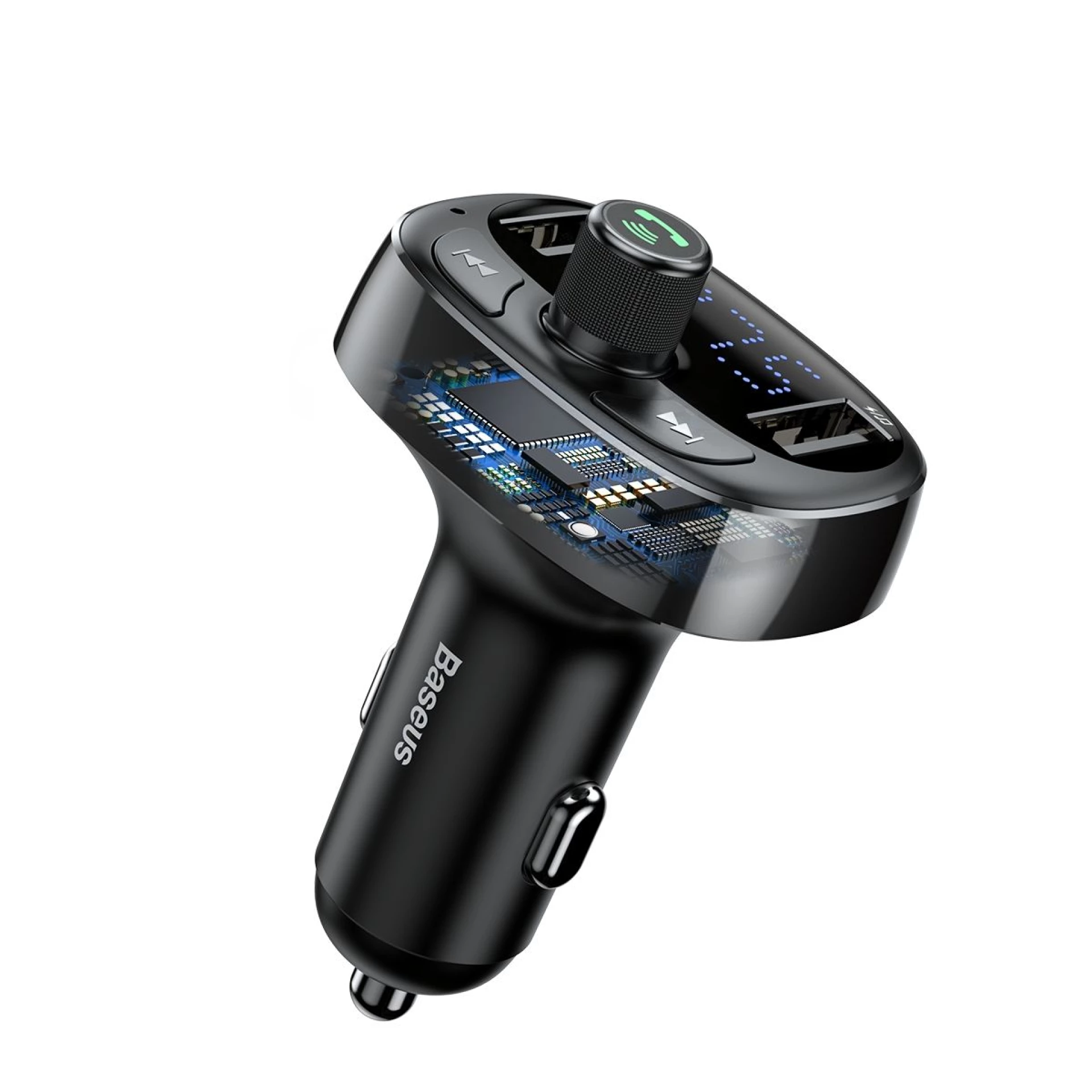 Auto punjač BASEUS 2 x USB A + transmitter FM BT 3,4A S-09 black