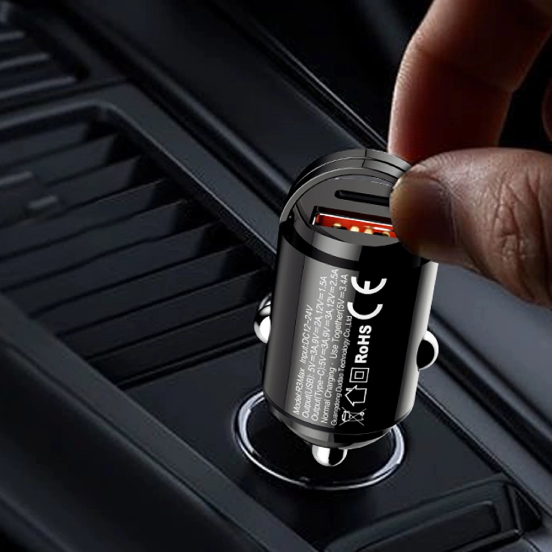 Auto punjač Dudao R3MAX 48W QC PD mini car charger crni