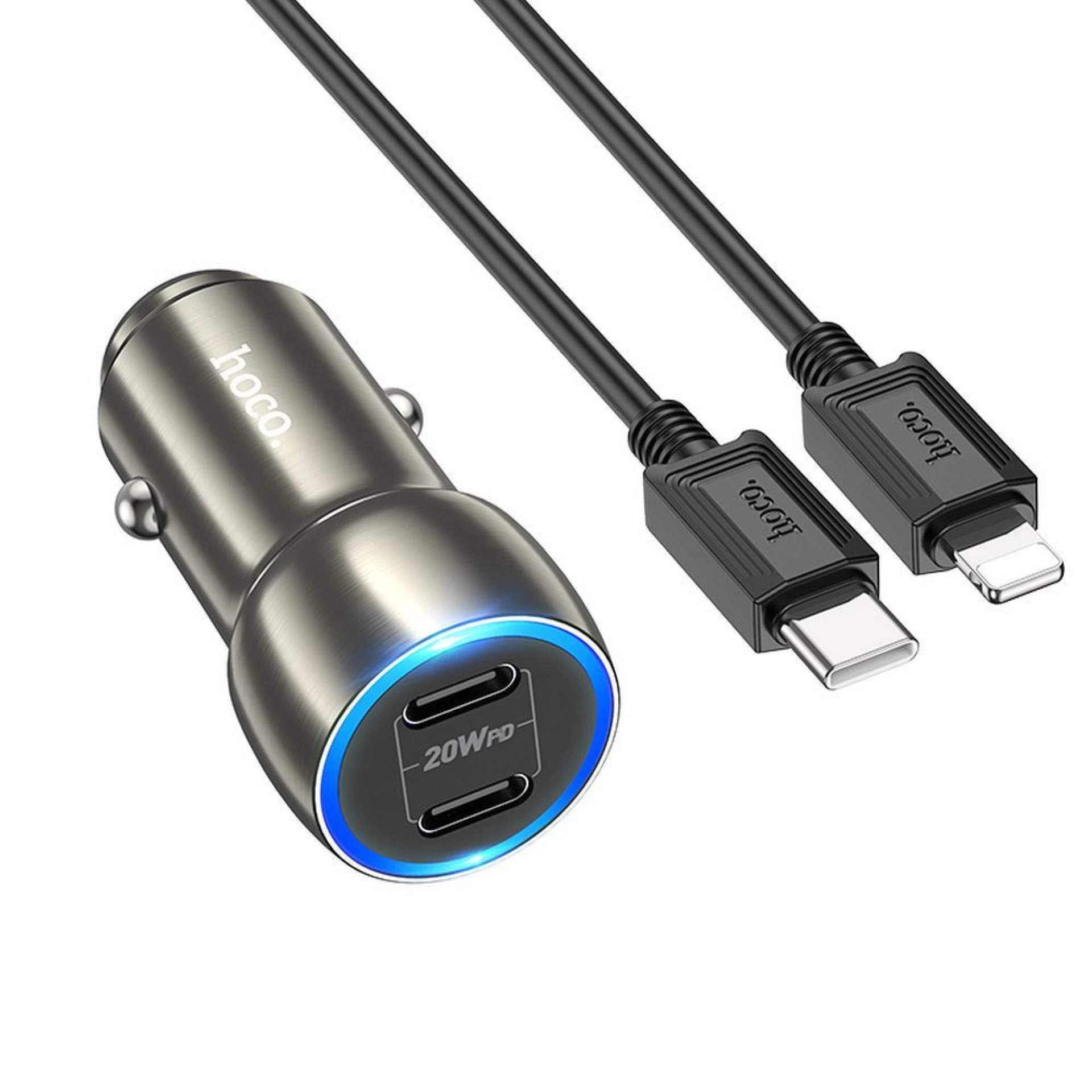 Auto punjač HOCO 2 x Type C + Type C to Lightning PD QC3.0 3A 40W Z48